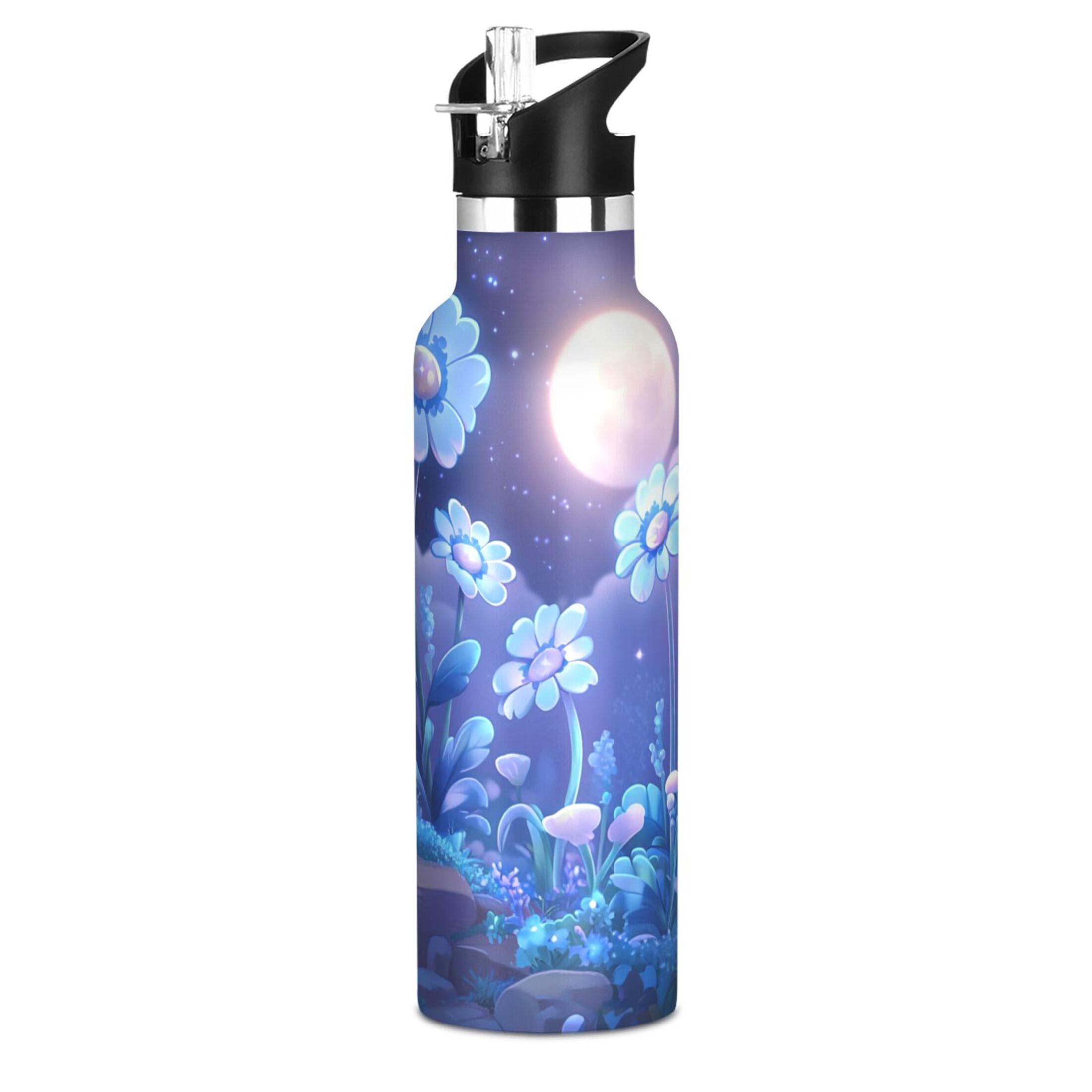 Kids Insulated Stainless Steel Sports Water Bottle 600ml (20oz) Glowing Flowers
