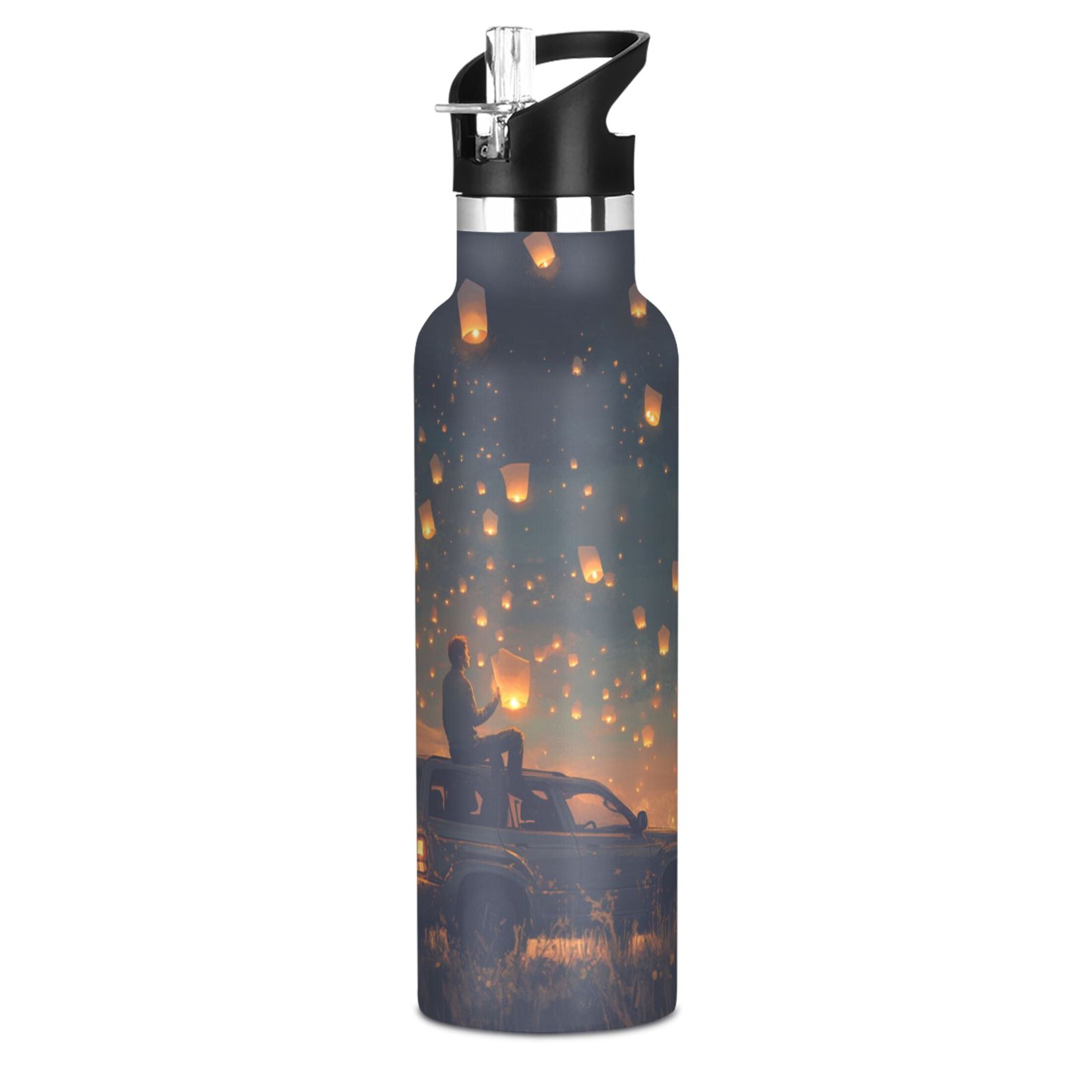 Kids Insulated Stainless Steel Sports Water Bottle 600ml (20oz) Glowing Lanterns