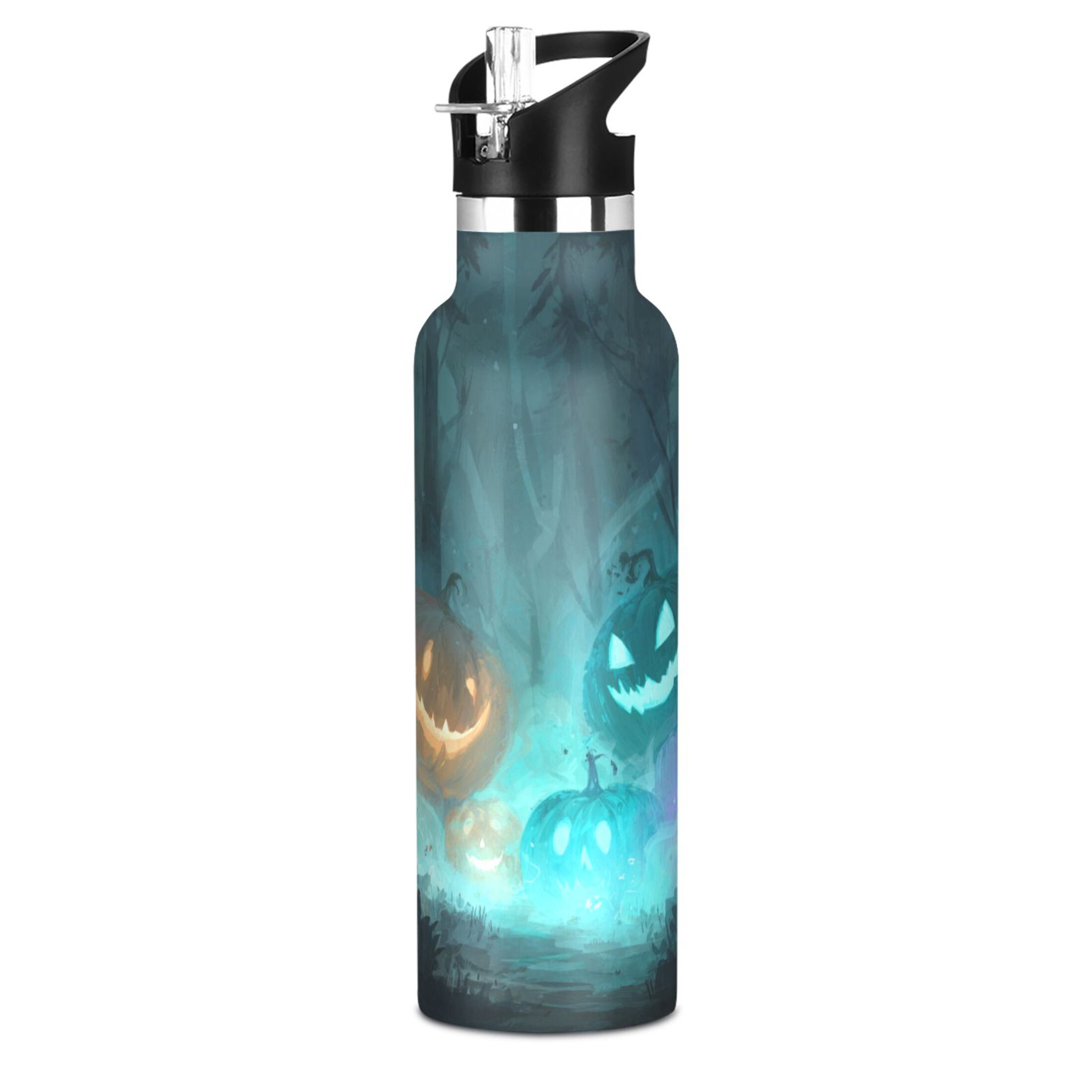 Kids Insulated Stainless Steel Sports Water Bottle 600ml (20oz) Glowing Pumpkins