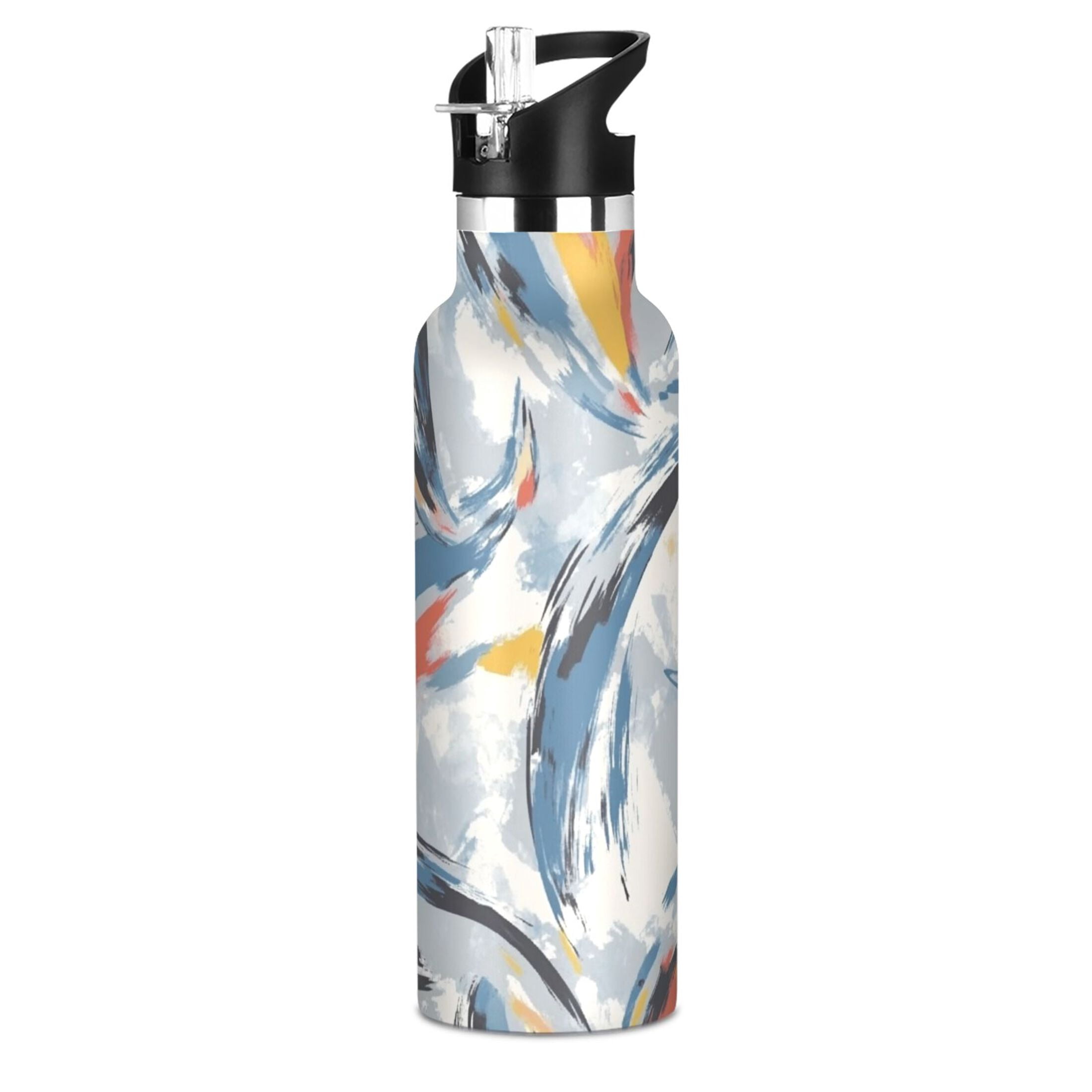 Kids Insulated Stainless Steel Sports Water Bottle 600ml (20oz) Gray Brush Strokes