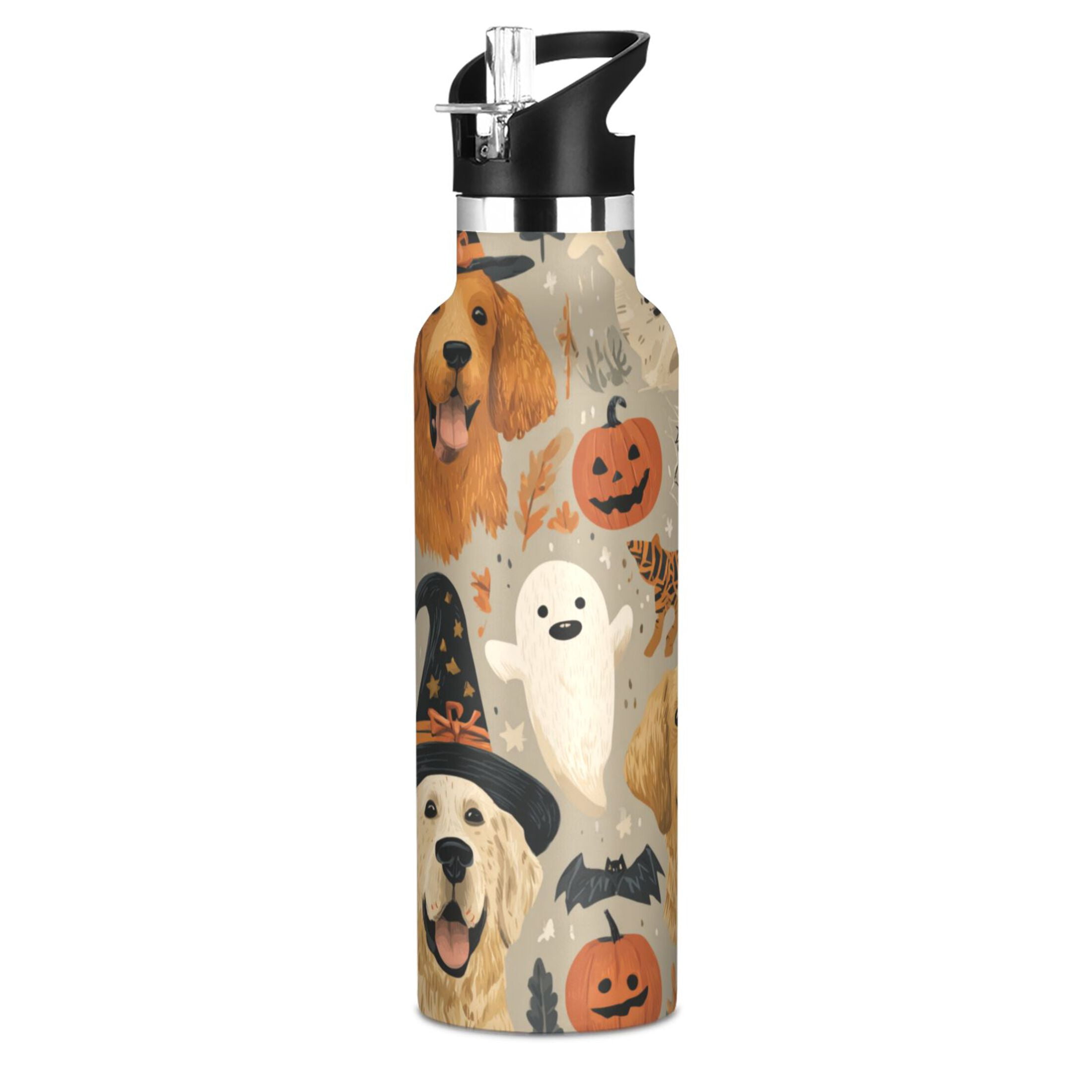 Kids Insulated Stainless Steel Sports Water Bottle 600ml (20oz) Halloween Dog Pattern
