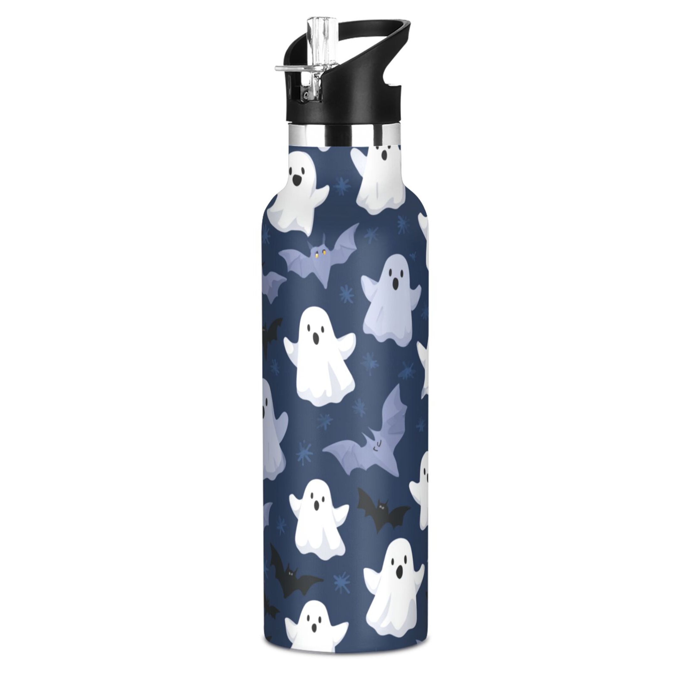 Kids Insulated Stainless Steel Sports Water Bottle 600ml (20oz) Halloween Ghost Pattern