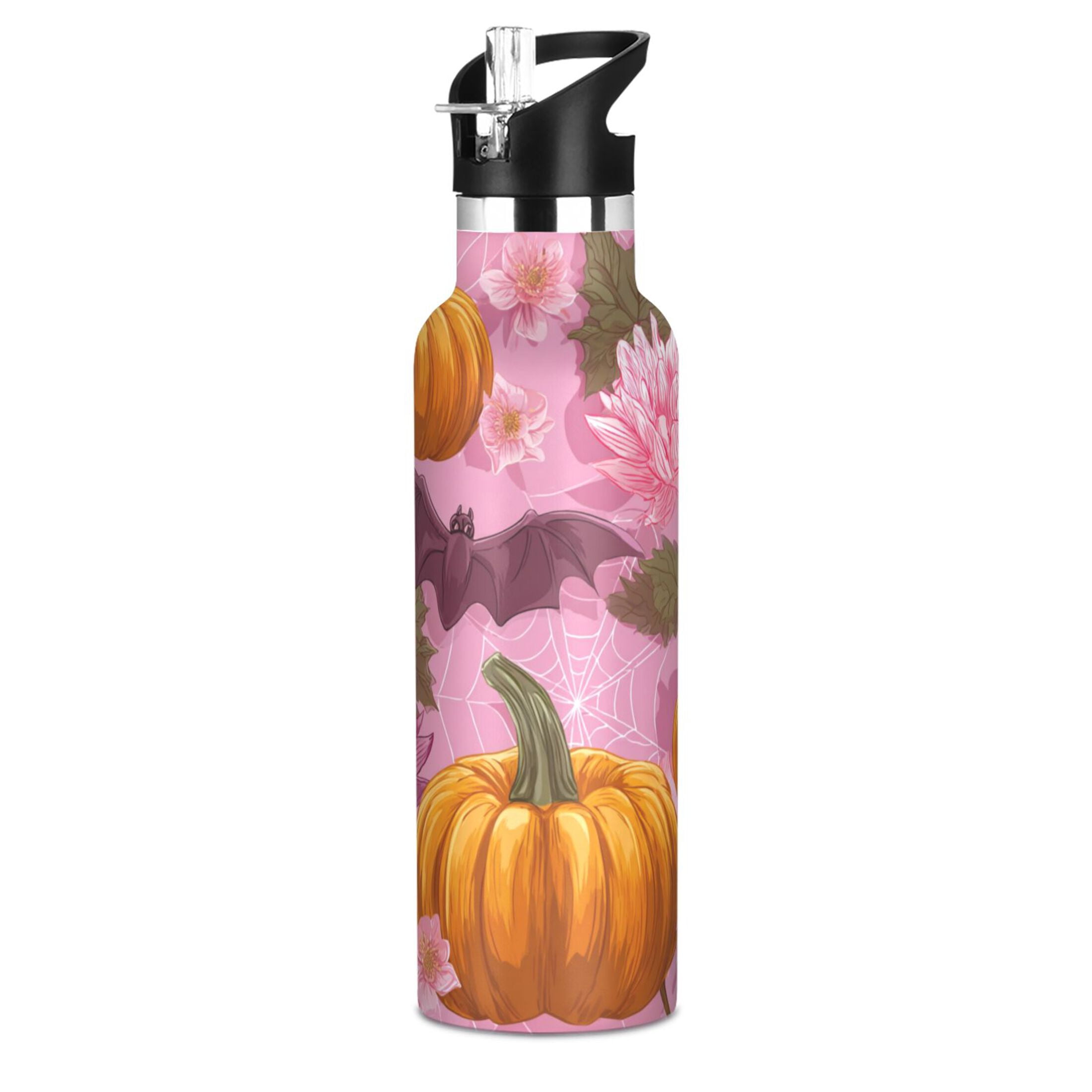 Kids Insulated Stainless Steel Sports Water Bottle 600ml (20oz) Halloween Pumpkins and Bats