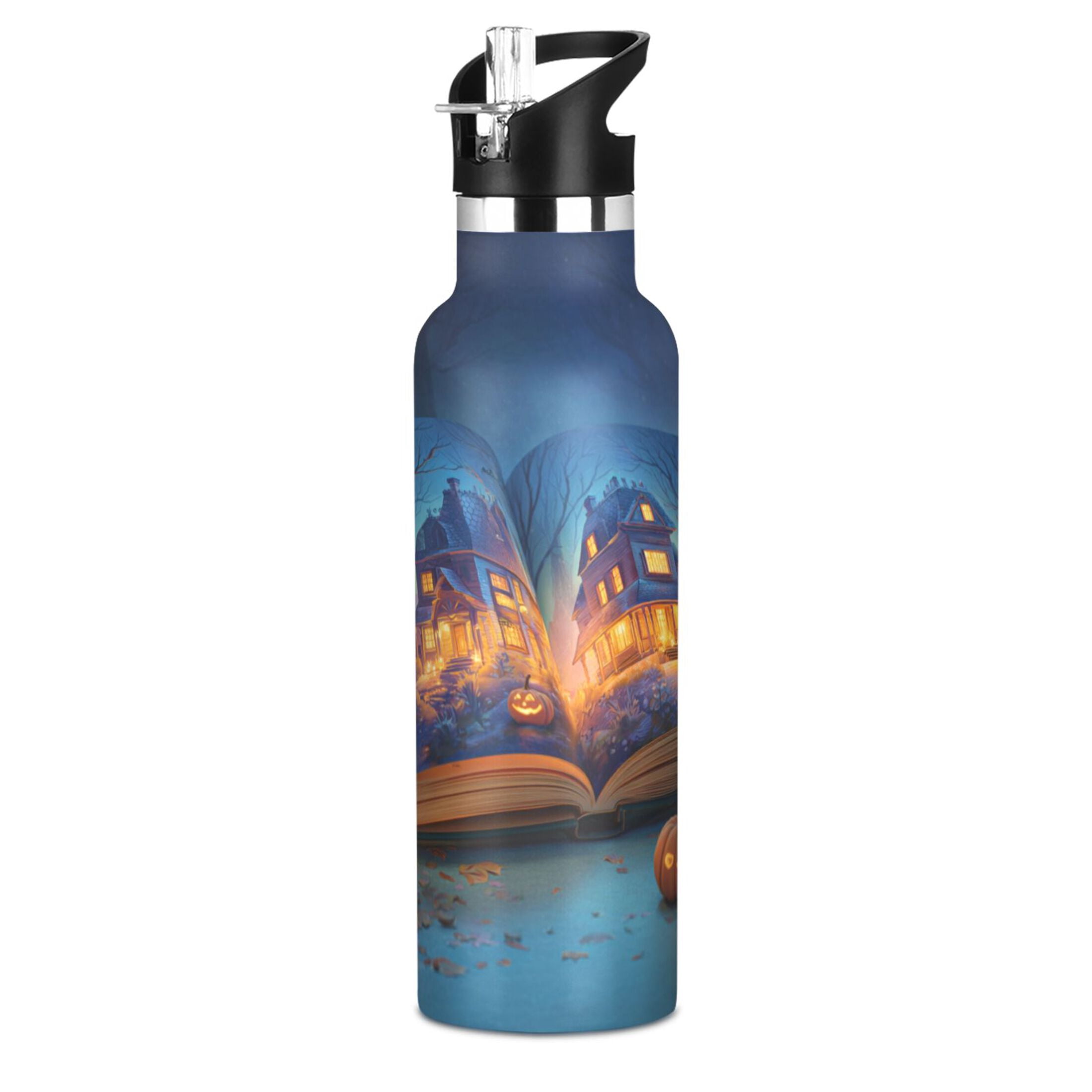 Kids Insulated Stainless Steel Sports Water Bottle 600ml (20oz) Halloween Themed Illustration Book