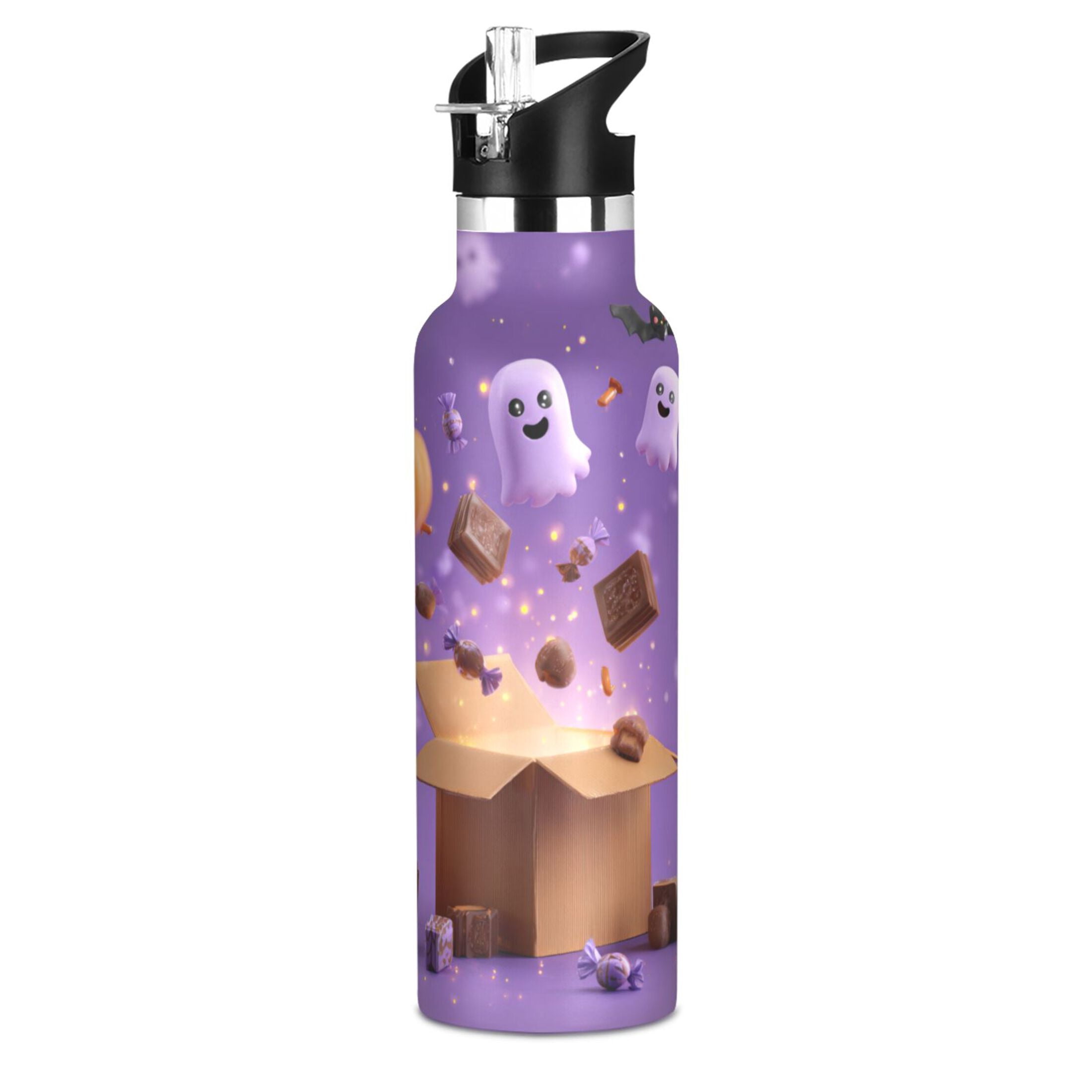 Kids Insulated Stainless Steel Sports Water Bottle 600ml (20oz) Halloween-themed Box Opening