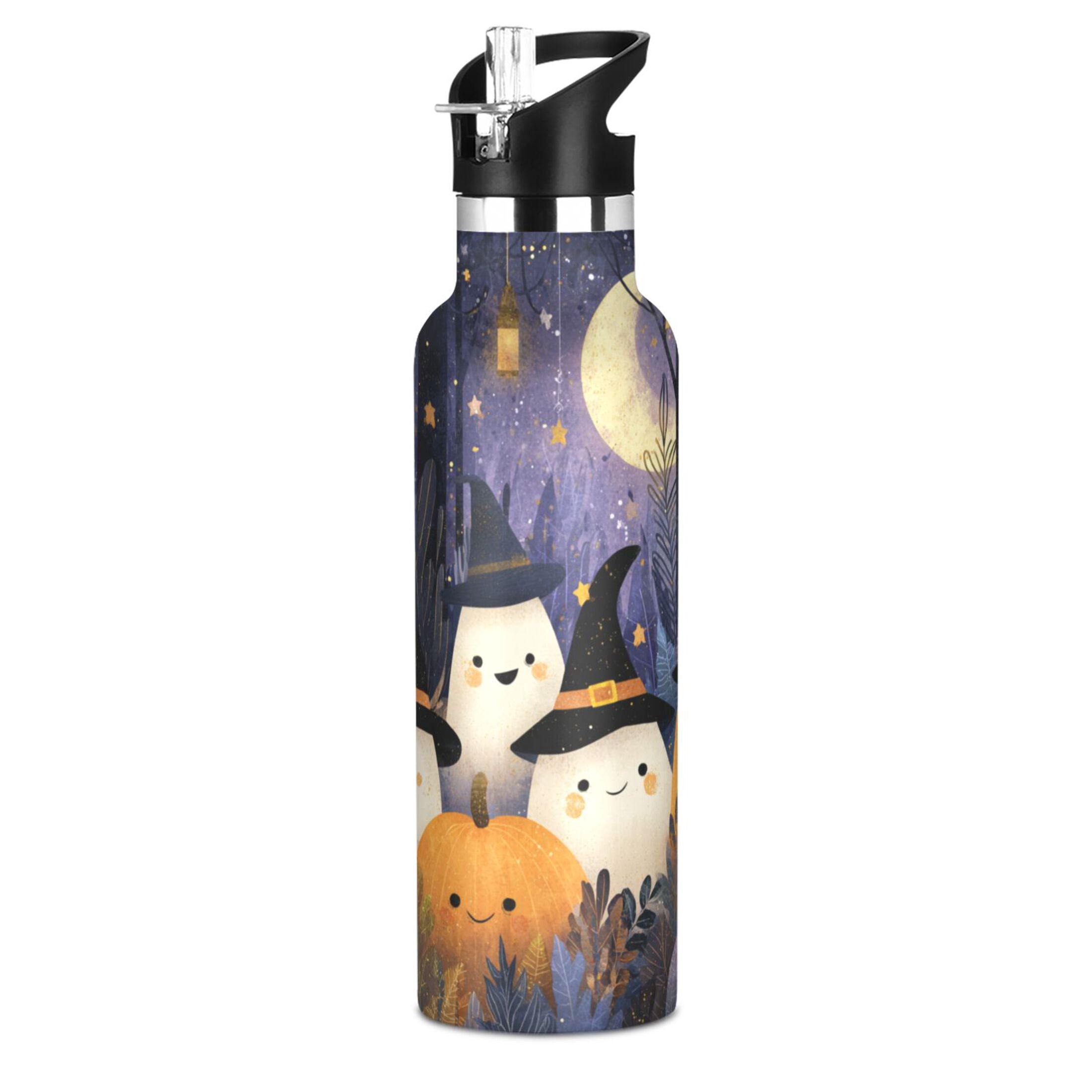 Kids Insulated Stainless Steel Sports Water Bottle 600ml (20oz) Halloween-themed with Ghosts