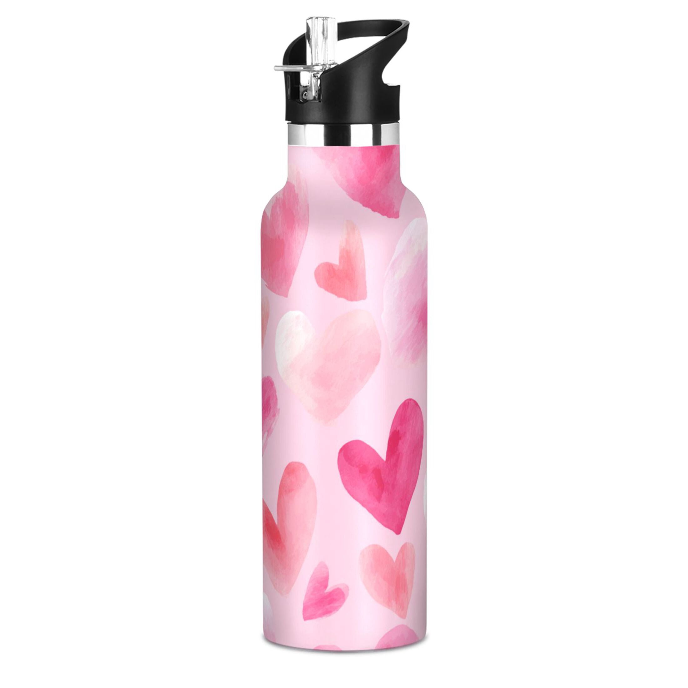 Kids Insulated Stainless Steel Sports Water Bottle 600ml (20oz) Hand-drawn Hearts