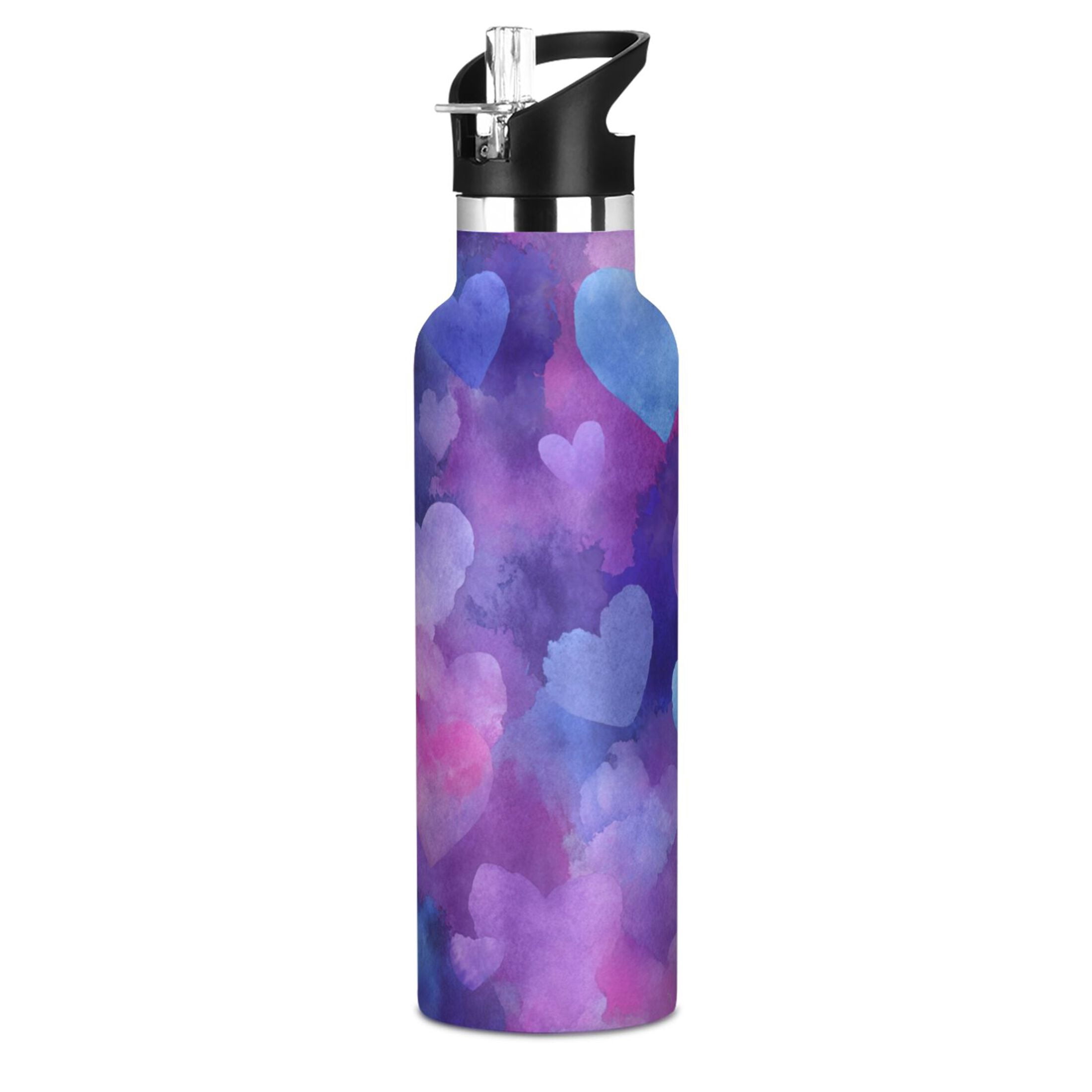 Kids Insulated Stainless Steel Sports Water Bottle 600ml (20oz) Indigo and Violet Hearts