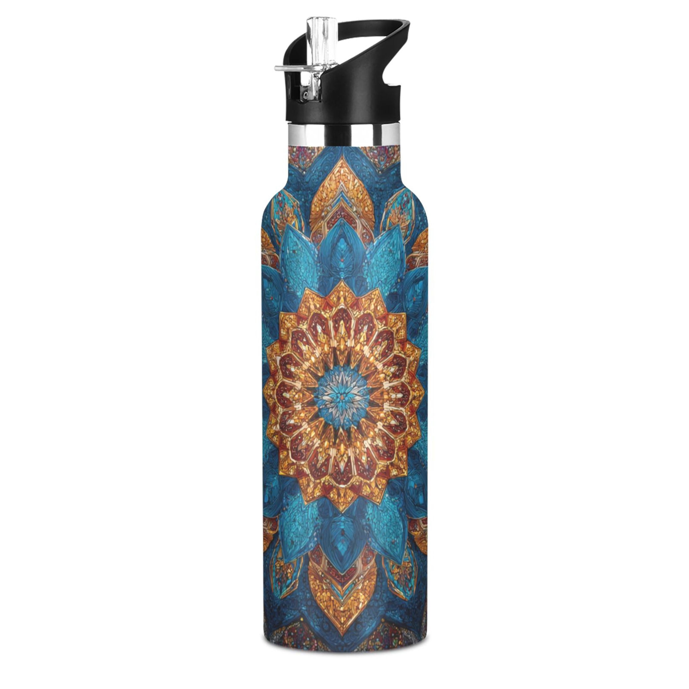 Kids Insulated Stainless Steel Sports Water Bottle 600ml (20oz) Intricate Geometric Shapes