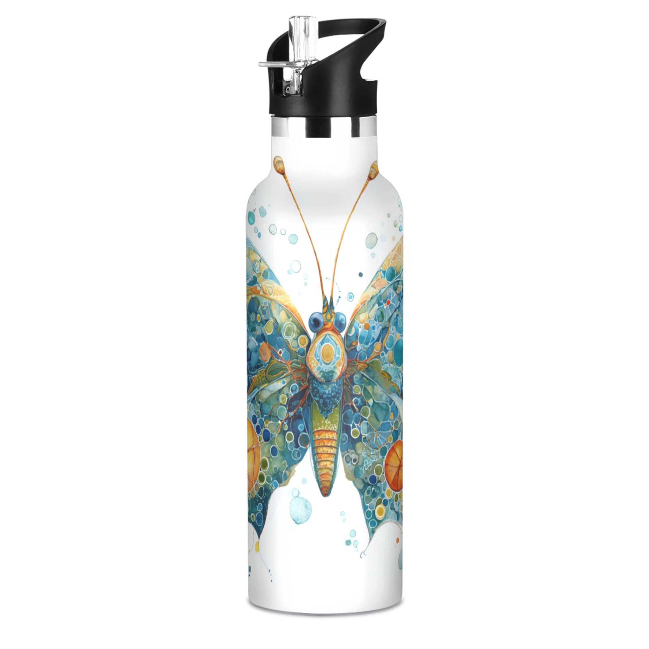 Kids Insulated Stainless Steel Sports Water Bottle 600ml (20oz) Intricately Butterfly