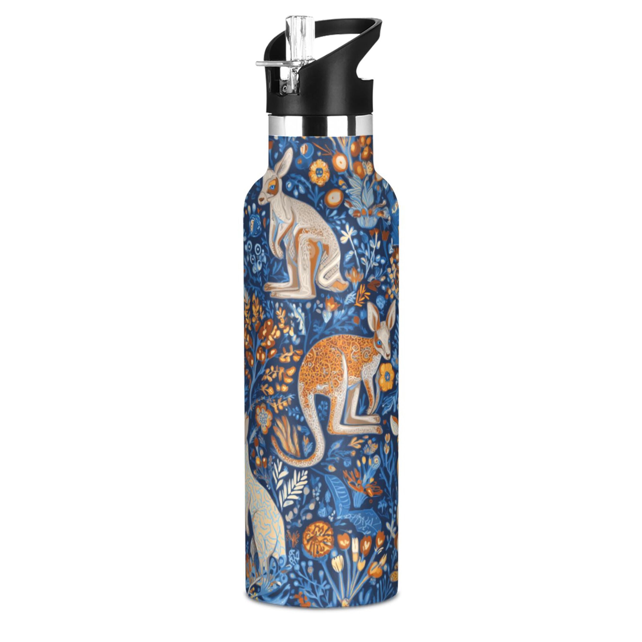 Kids Insulated Stainless Steel Sports Water Bottle 600ml (20oz) Kangaroos and Koalas Animals