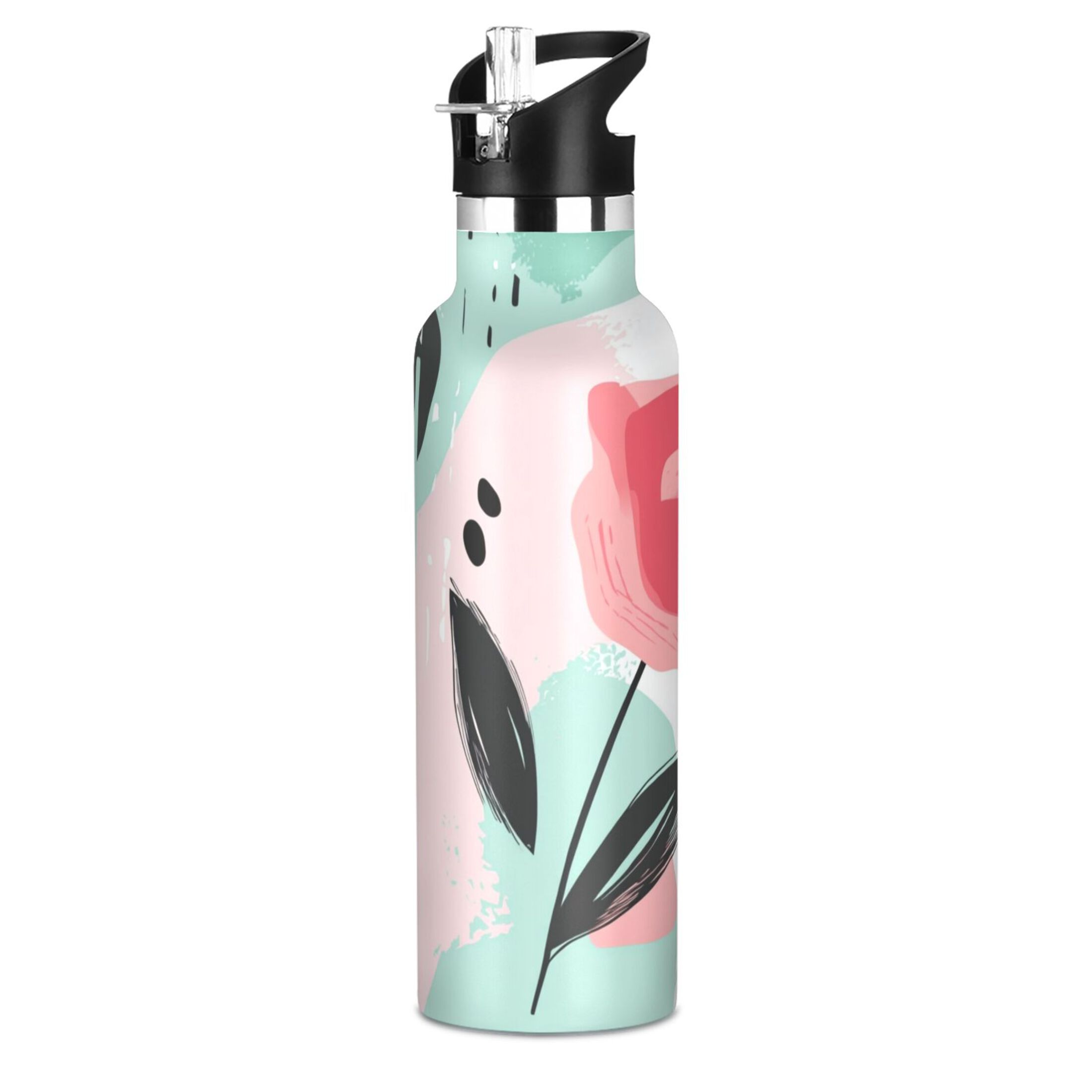 Kids Insulated Stainless Steel Sports Water Bottle 600ml (20oz) Large and Cartoonish Rose