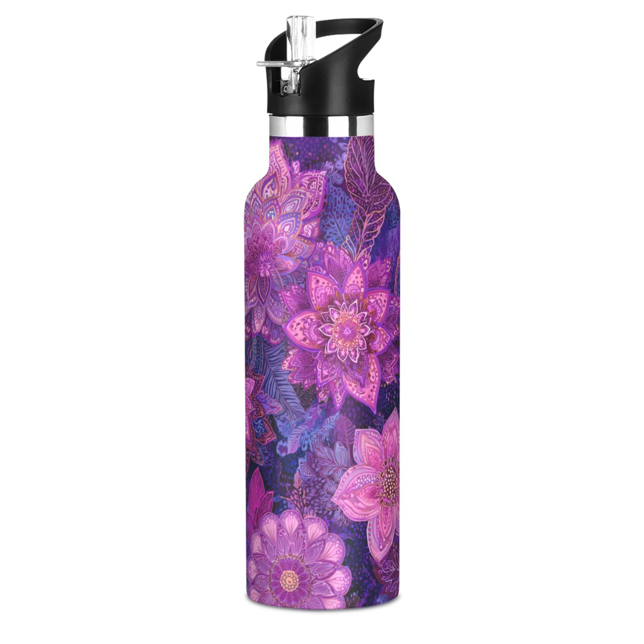 Kids Insulated Stainless Steel Sports Water Bottle 600ml (20oz) Lavender Bohemian Pattern