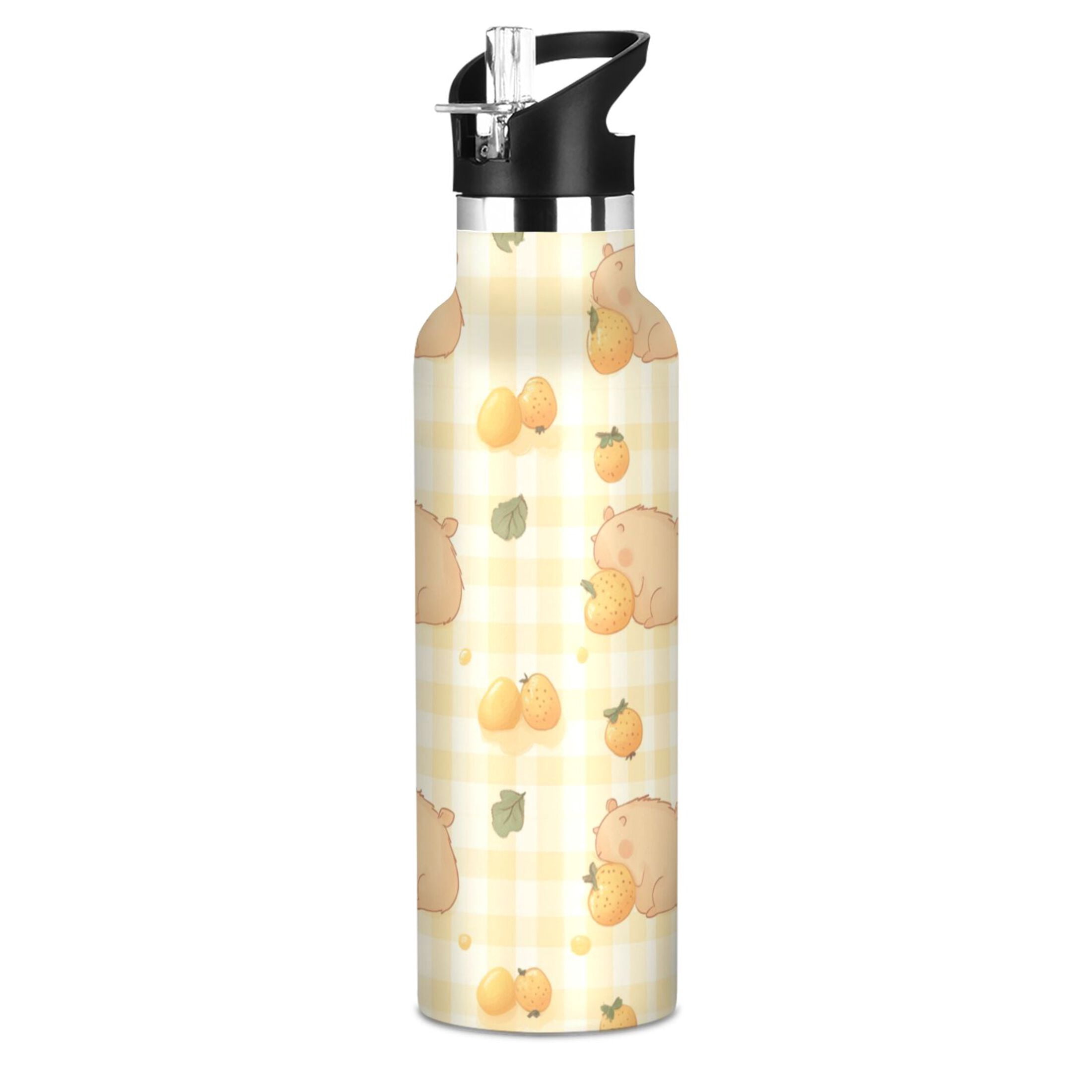 Kids Insulated Stainless Steel Sports Water Bottle 600ml (20oz) Light Brown Capybara