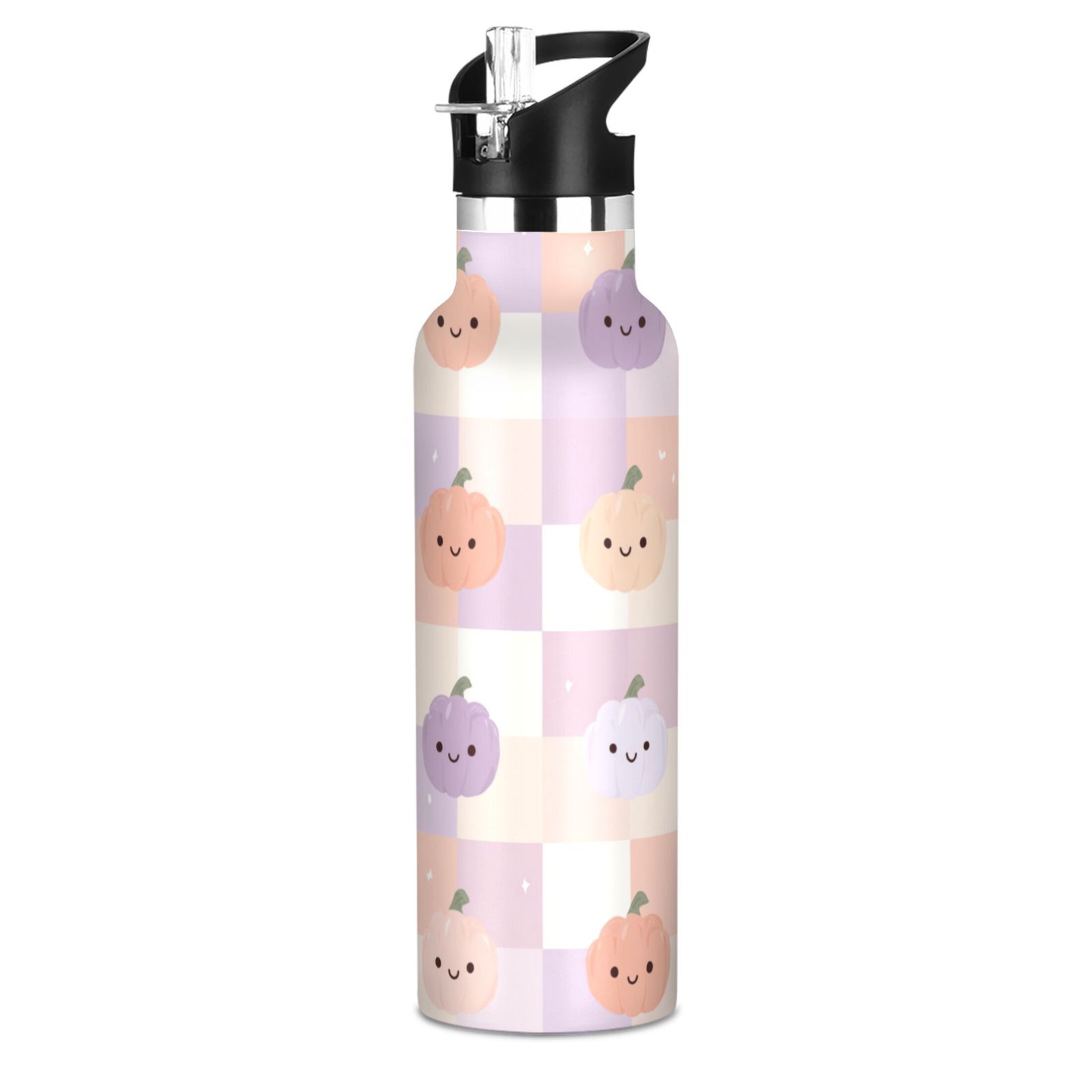 Kids Insulated Stainless Steel Sports Water Bottle 600ml (20oz) Light-colored Pumpkin