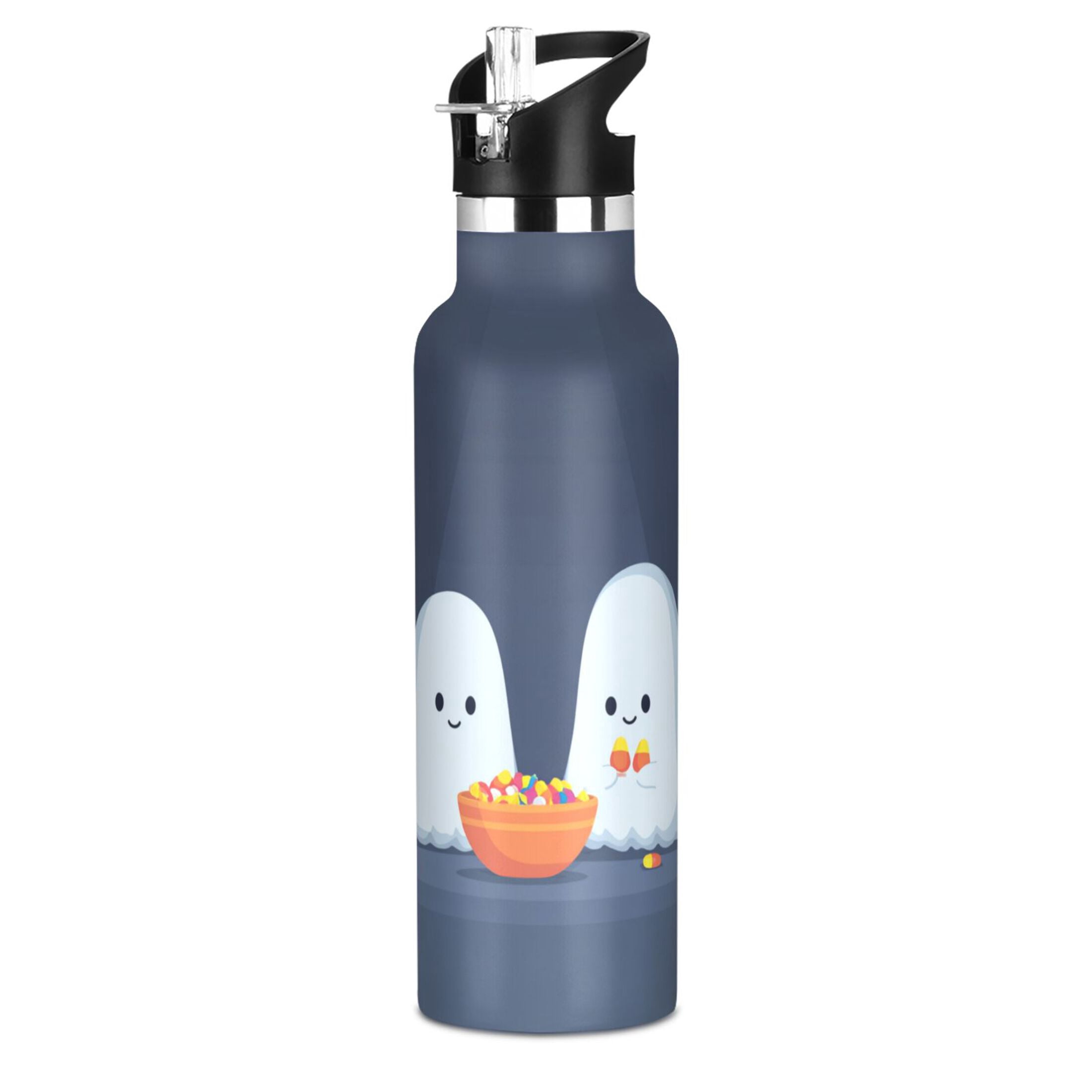 Kids Insulated Stainless Steel Sports Water Bottle 600ml (20oz) Little Ghosts Eating Candy