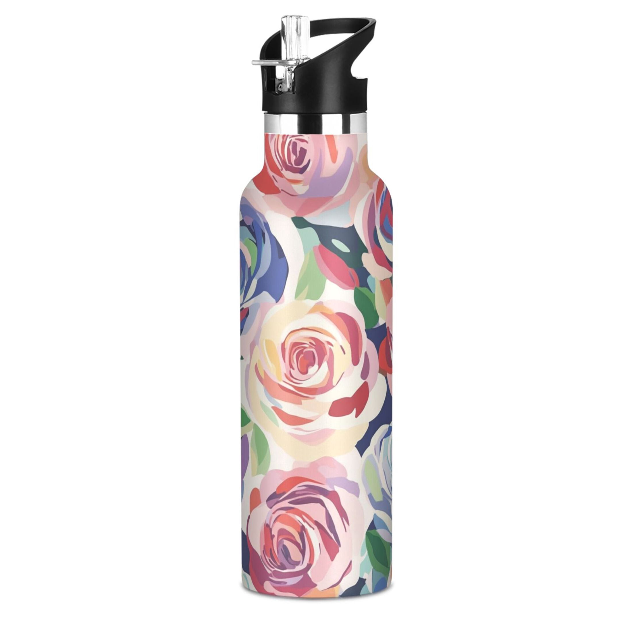 Kids Insulated Stainless Steel Sports Water Bottle 600ml (20oz) Modern Art Roses