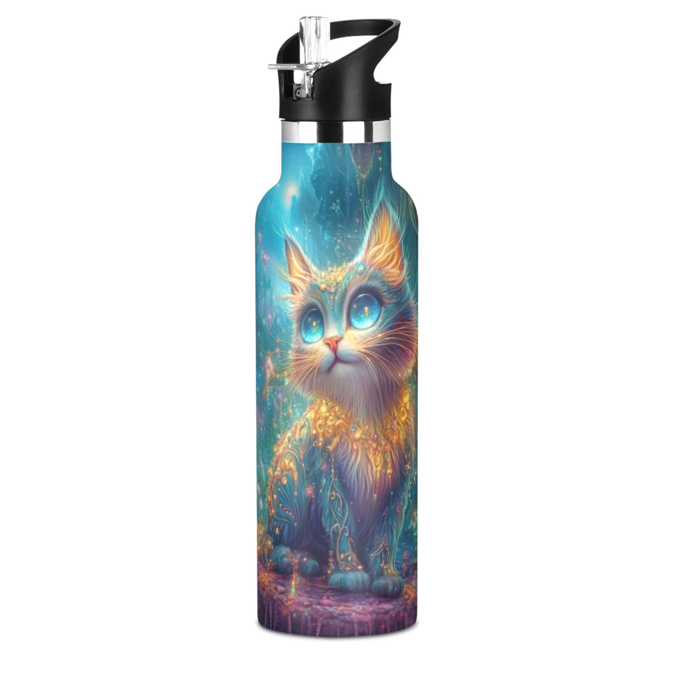 Kids Insulated Stainless Steel Sports Water Bottle 600ml (20oz) Mystical Cat