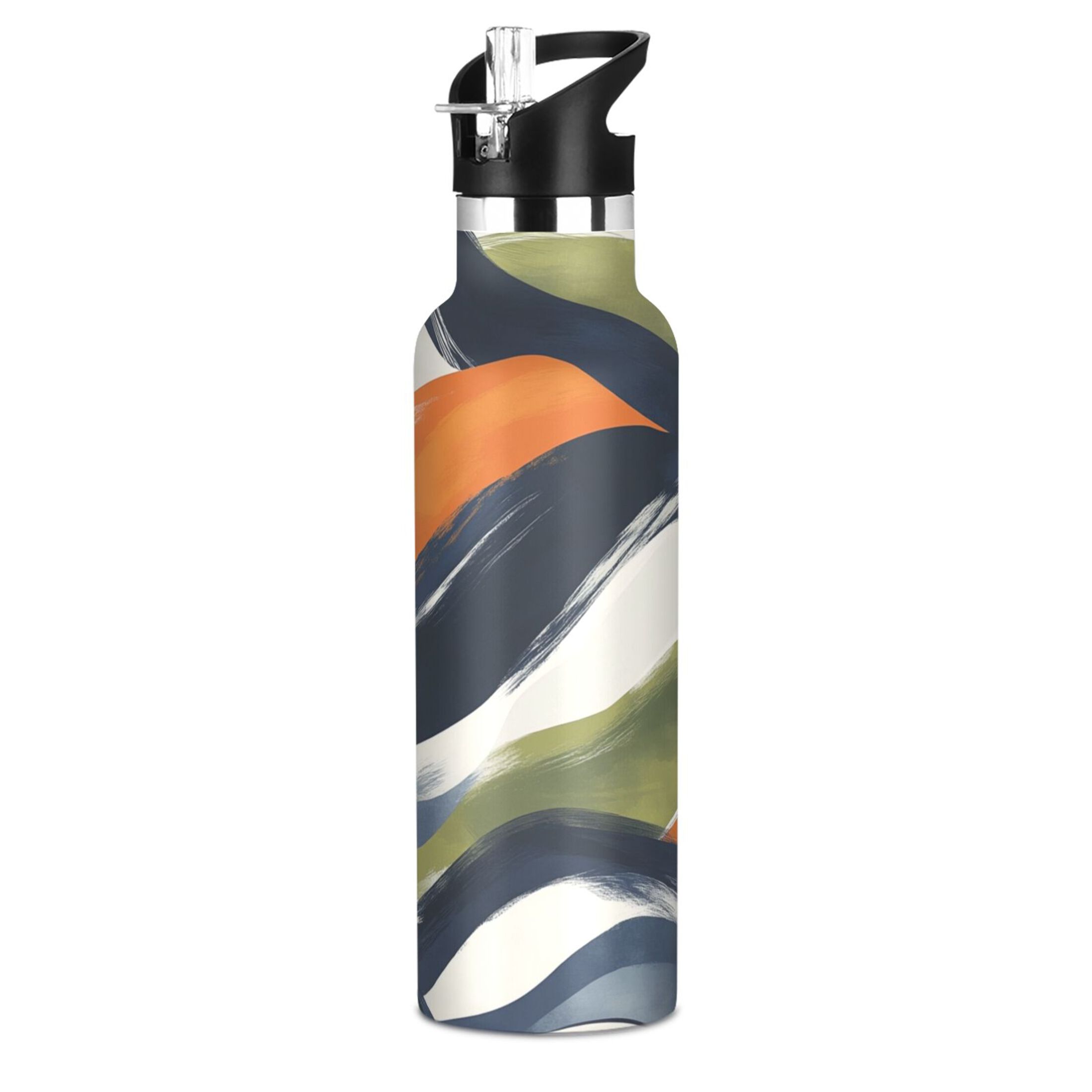 Kids Insulated Stainless Steel Sports Water Bottle 600ml (20oz) Navy Blue Abstract Pattern