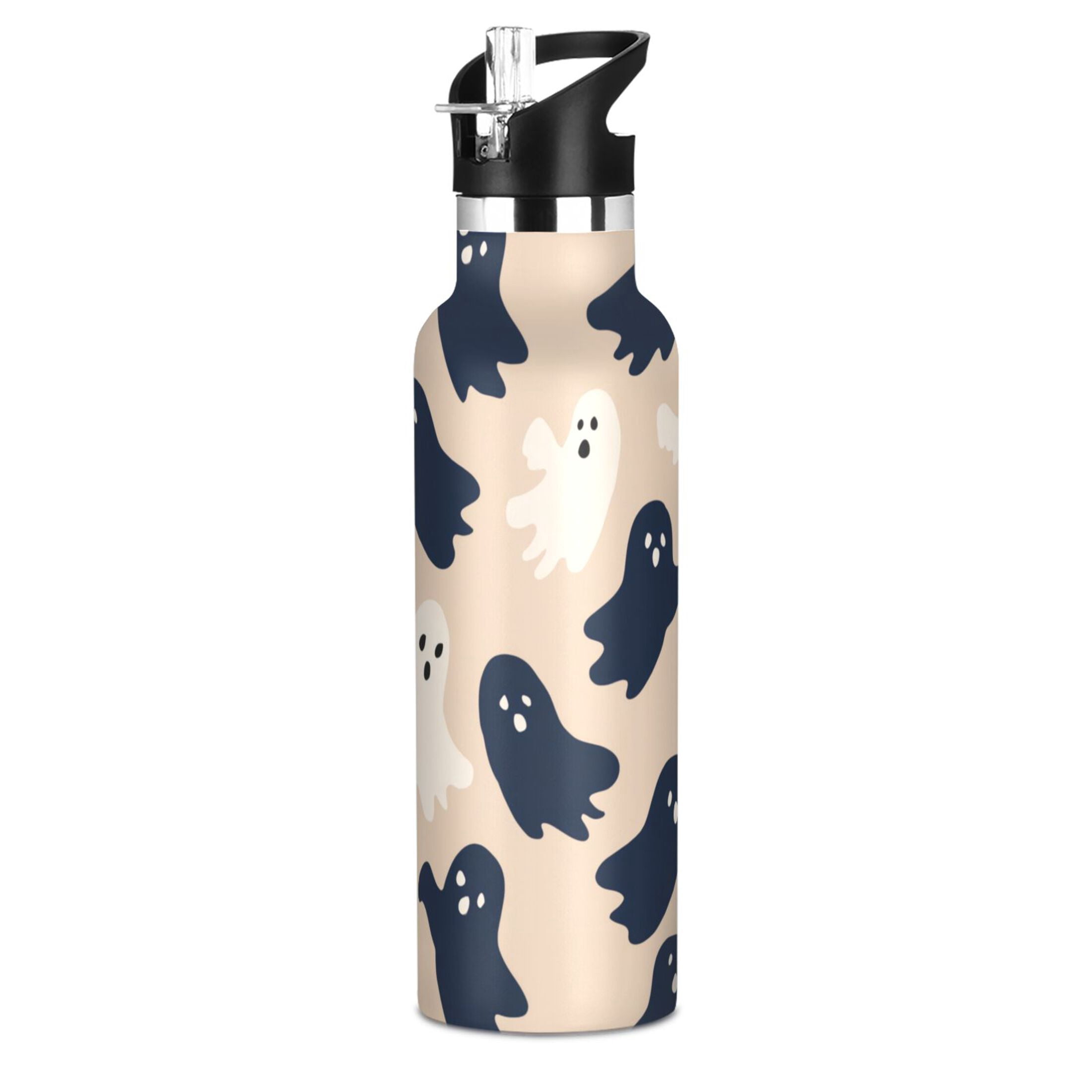 Kids Insulated Stainless Steel Sports Water Bottle 600ml (20oz) Navy and Cream Ghost