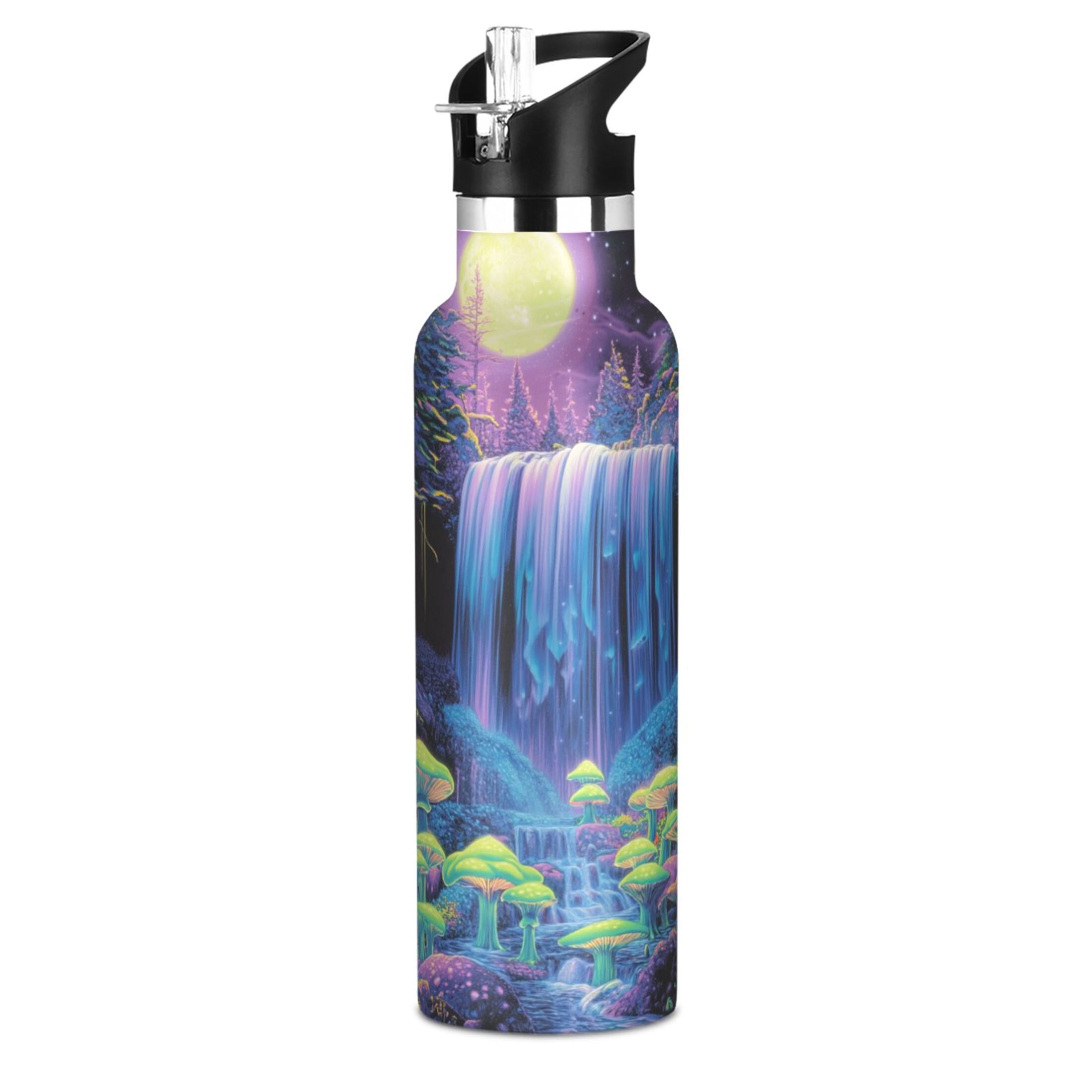 Kids Insulated Stainless Steel Sports Water Bottle 600ml (20oz) Neon Oversized Waterfall