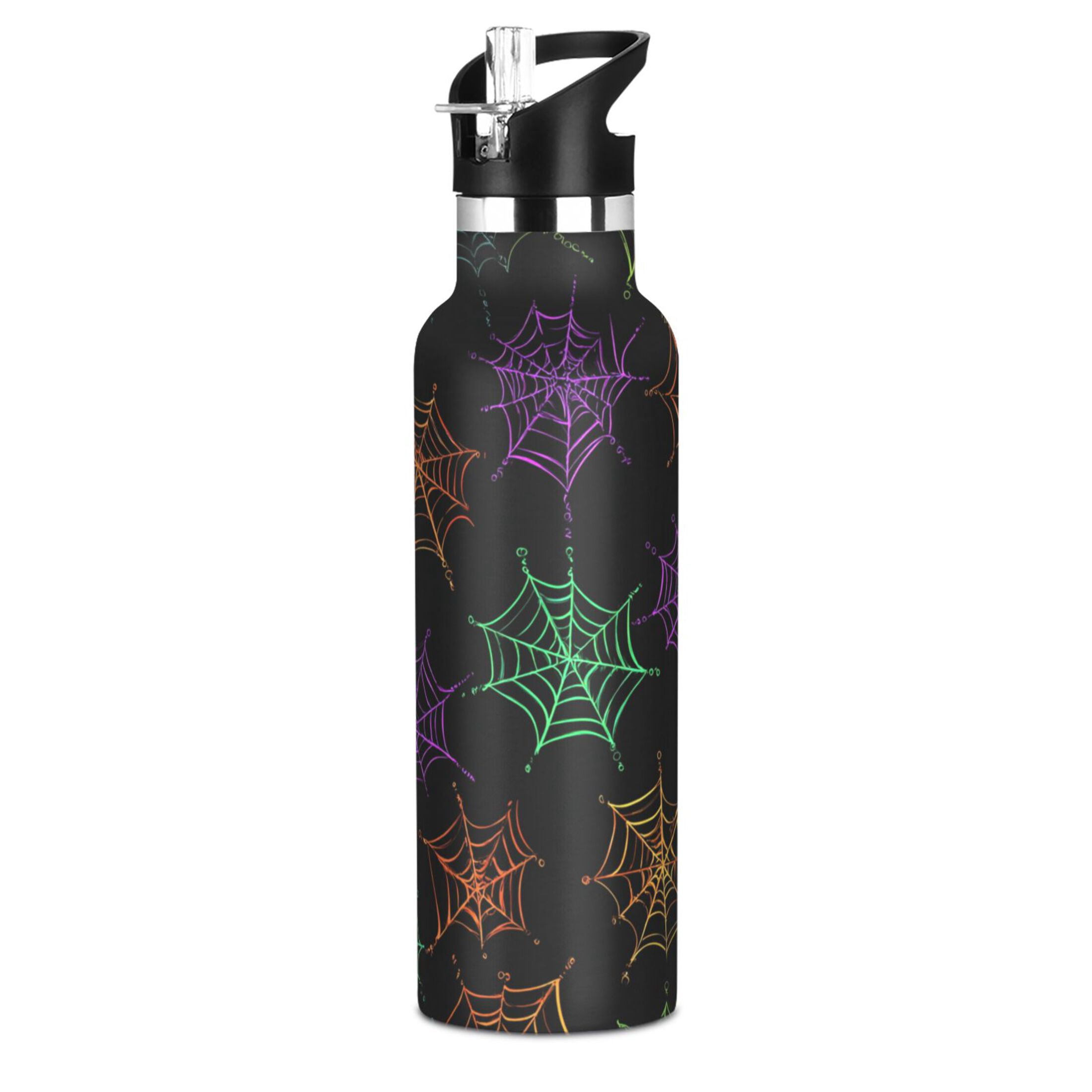 Kids Insulated Stainless Steel Sports Water Bottle 600ml (20oz) Neon Spider Webs