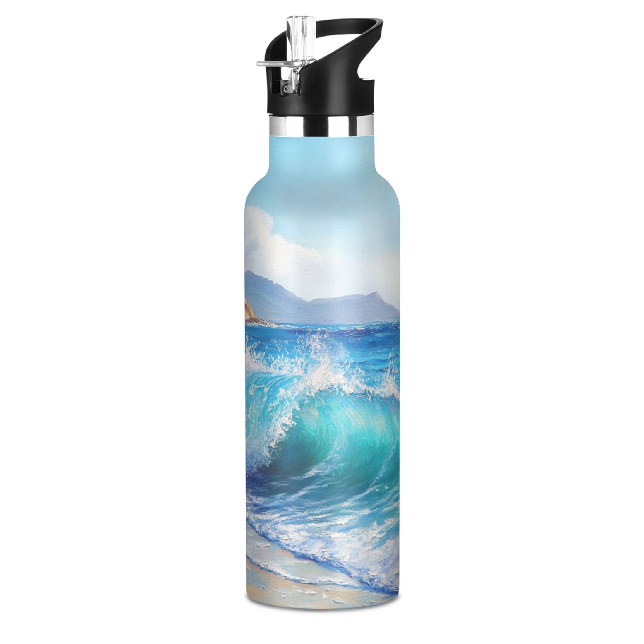 Kids Insulated Stainless Steel Sports Water Bottle 600ml (20oz) Ocean Waves