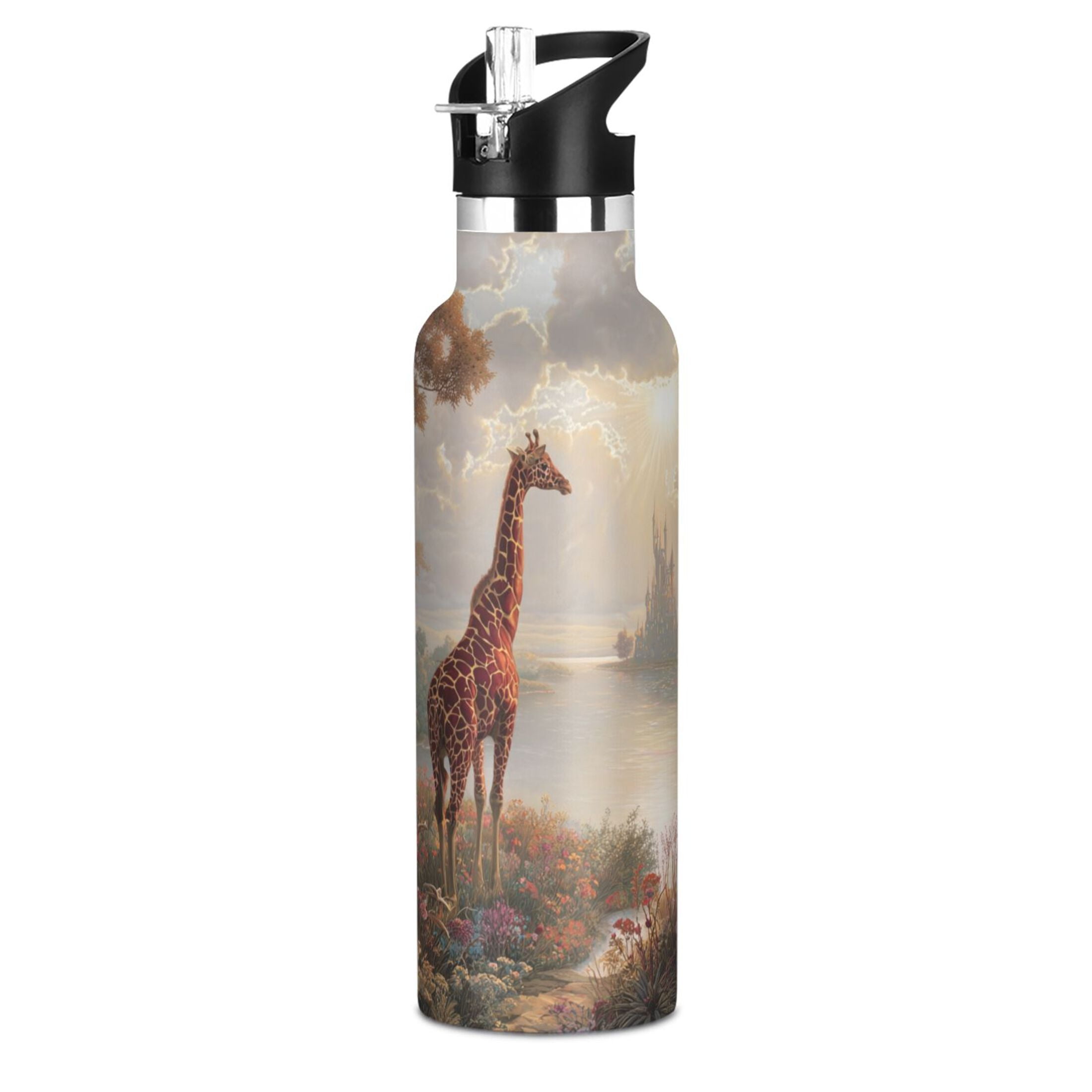 Kids Insulated Stainless Steel Sports Water Bottle 600ml (20oz) Oil Painting Of Giraffe