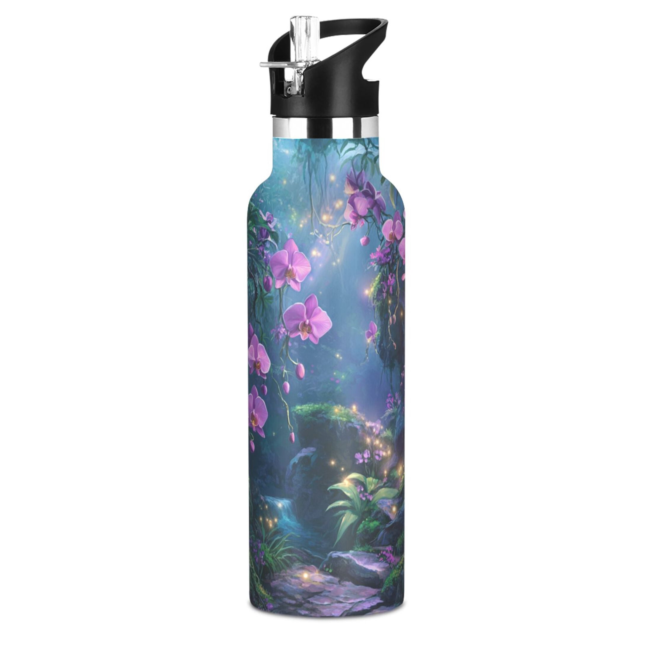 Kids Insulated Stainless Steel Sports Water Bottle 600ml (20oz) Orchid Forest Scene
