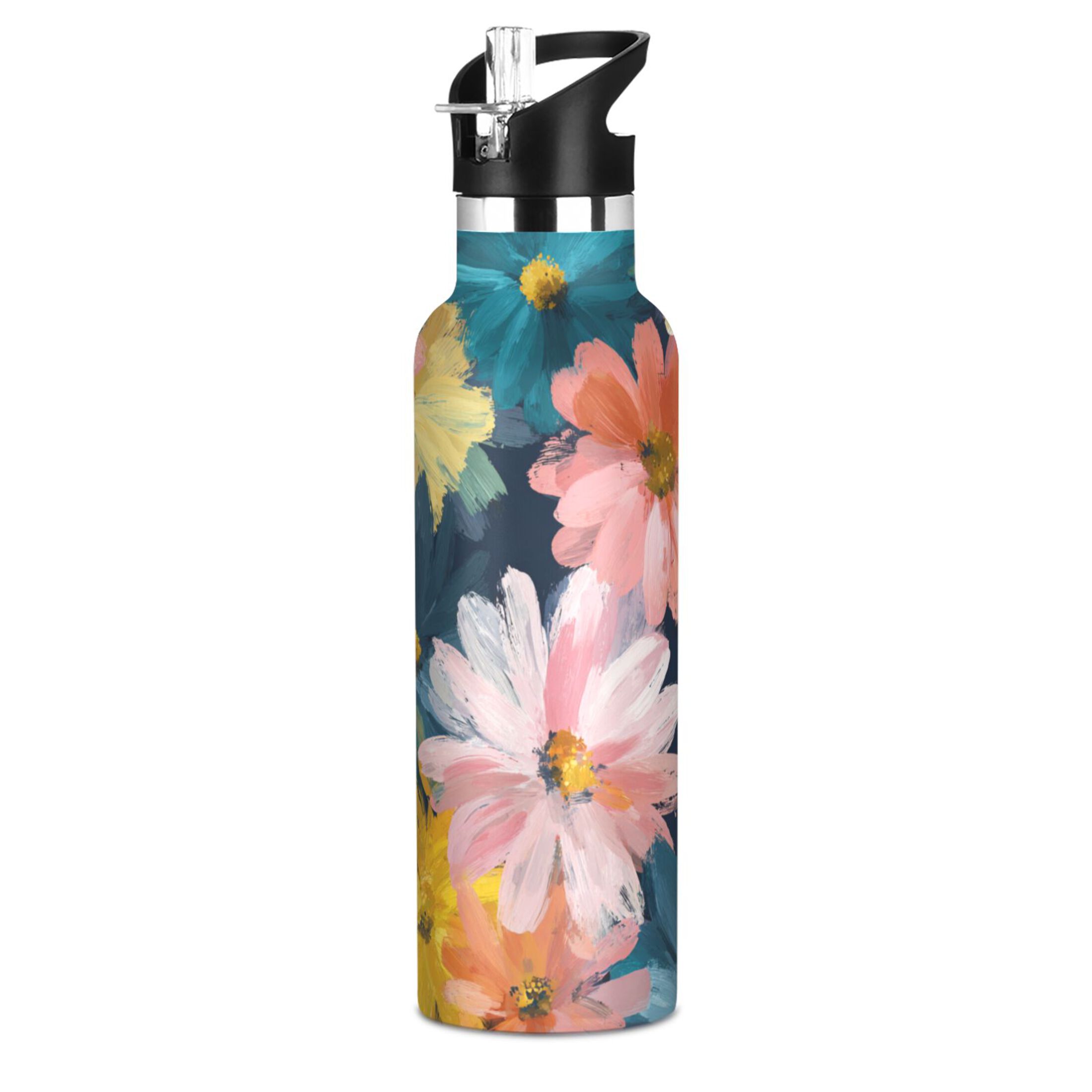 Kids Insulated Stainless Steel Sports Water Bottle 600ml (20oz) Oversized Daisies