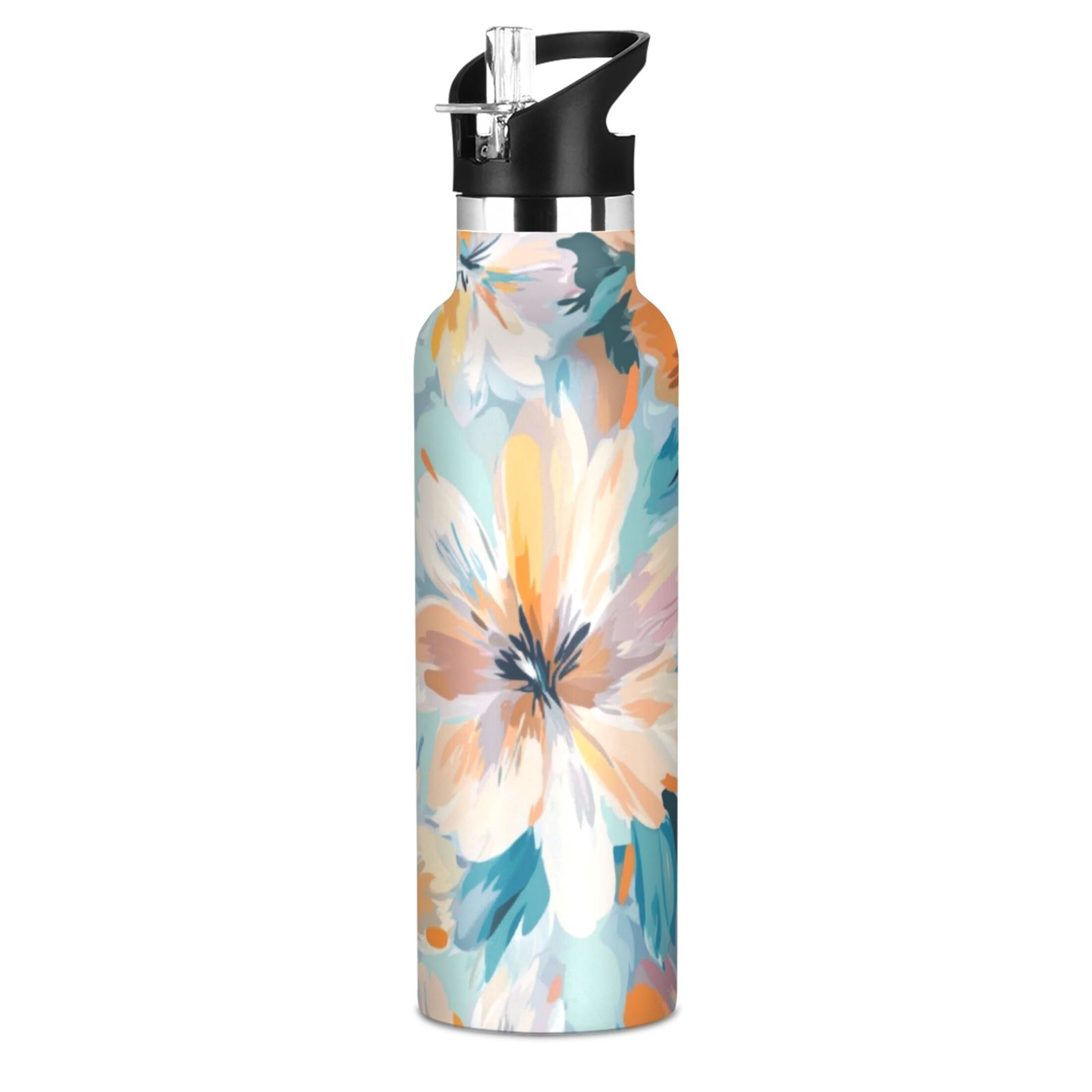 Kids Insulated Stainless Steel Sports Water Bottle 600ml (20oz) Oversized Flowers Pattern
