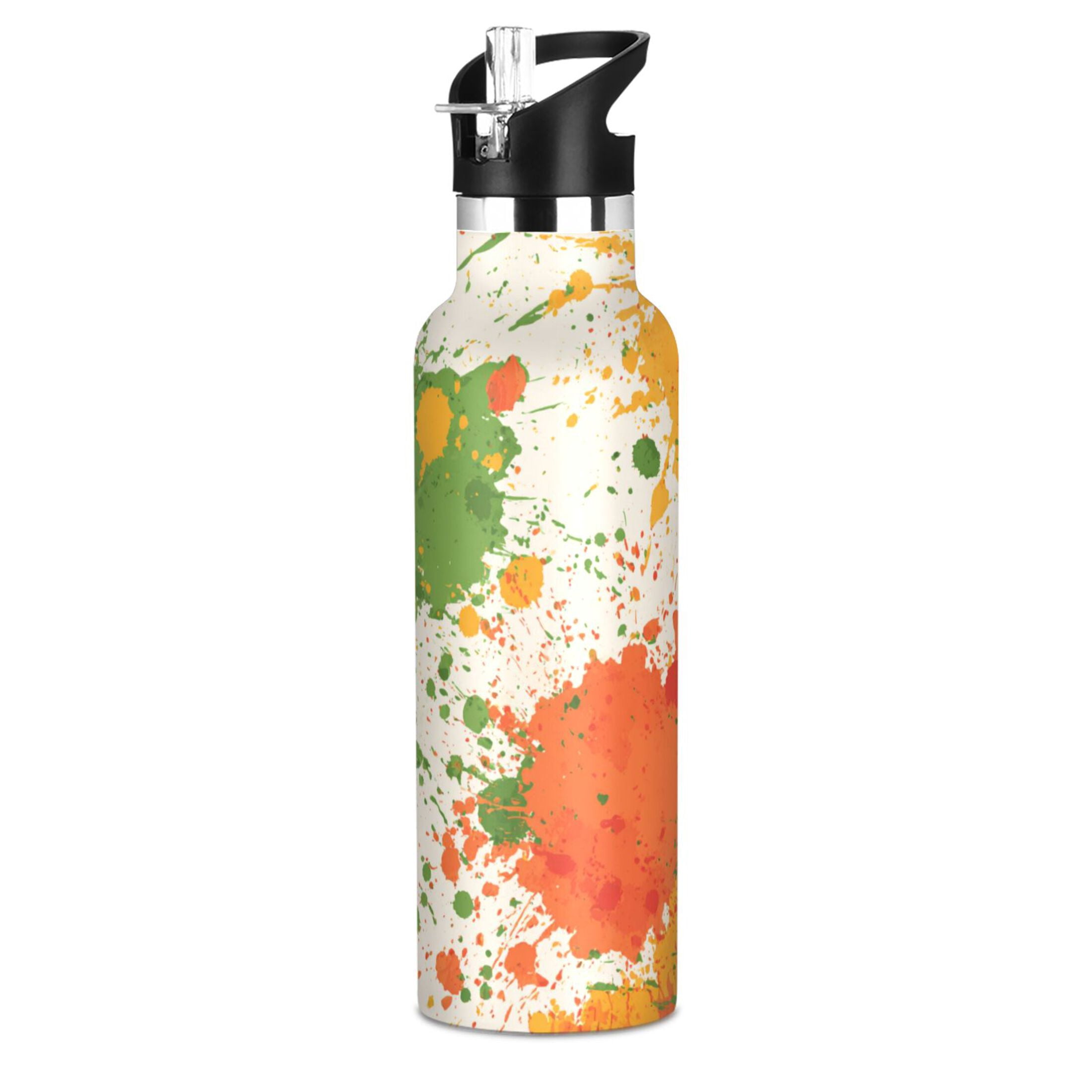 Kids Insulated Stainless Steel Sports Water Bottle 600ml (20oz) Paint Splatter Pattern
