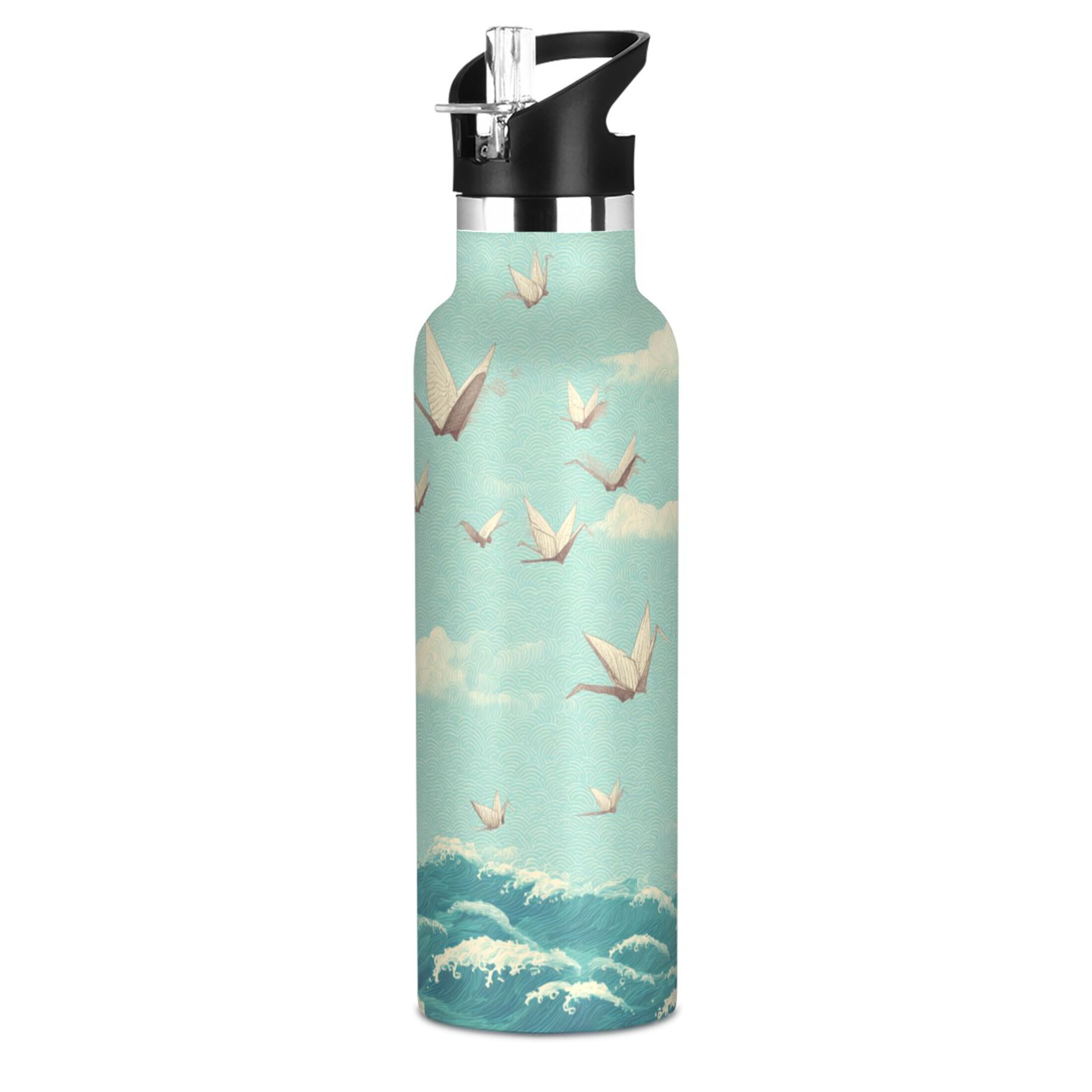 Kids Insulated Stainless Steel Sports Water Bottle 600ml (20oz) Paper Cranes Pattern