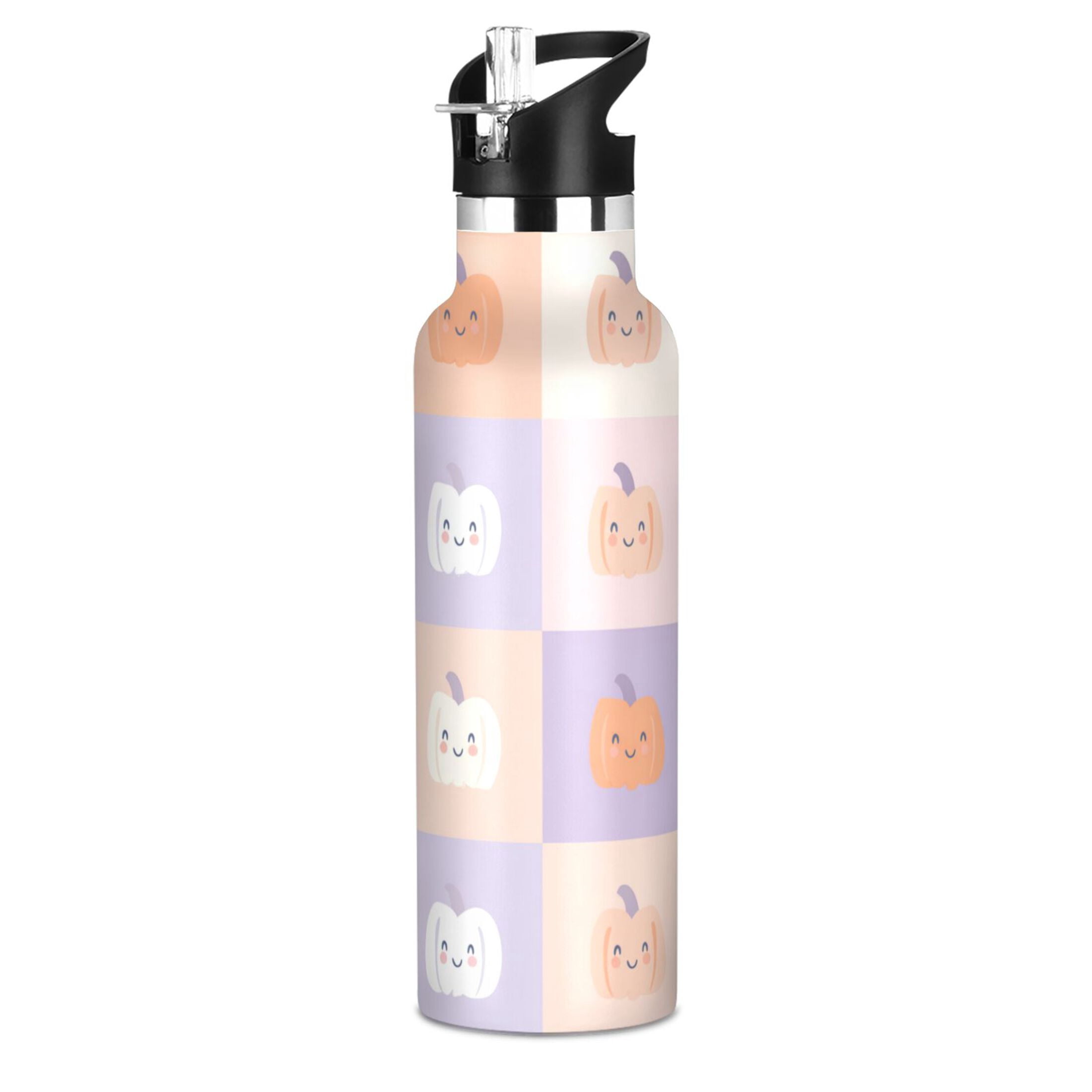 Kids Insulated Stainless Steel Sports Water Bottle 600ml (20oz) Pastel Colors Happy Pumpkin