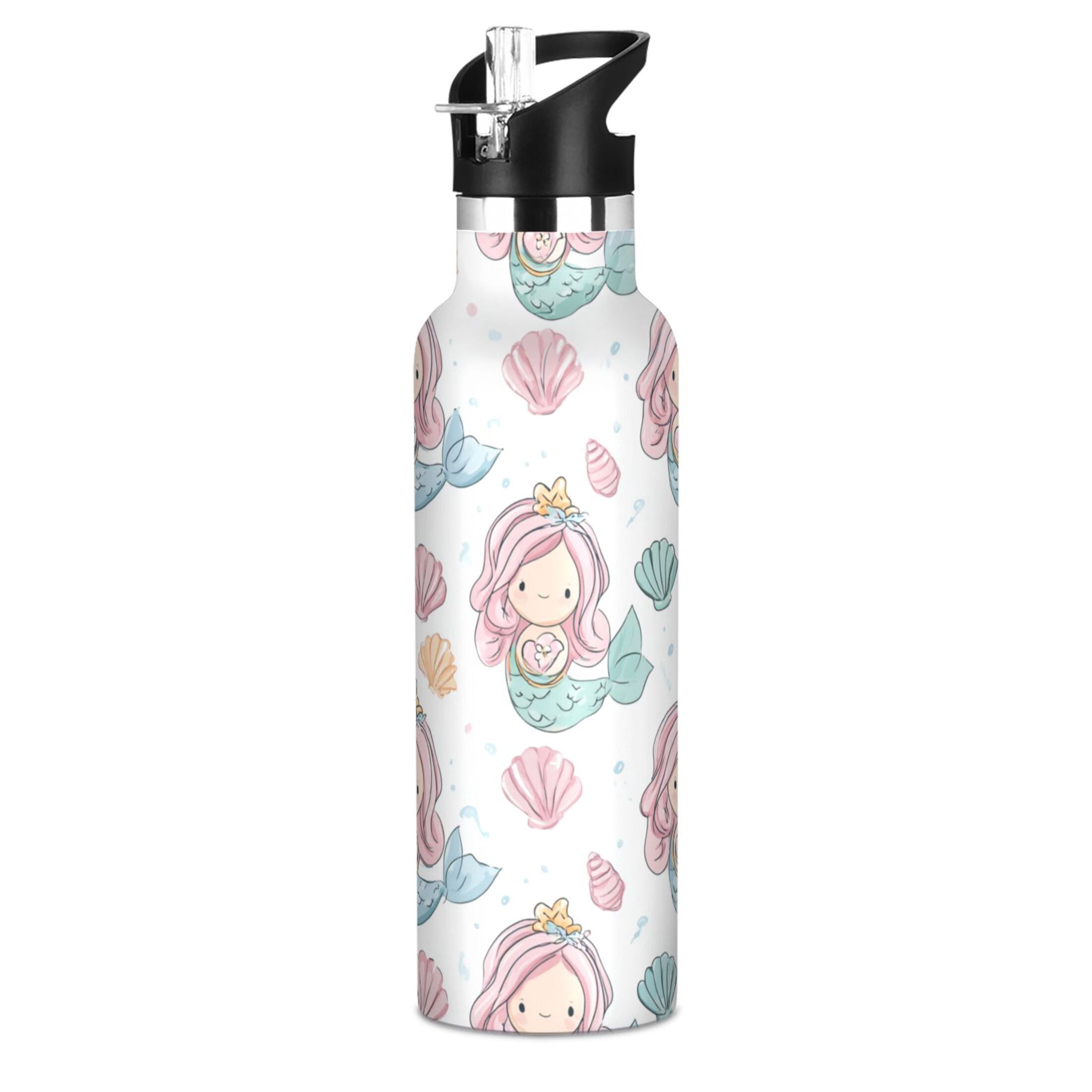 Kids Insulated Stainless Steel Sports Water Bottle 600ml (20oz) Pastel Colors Mermaid