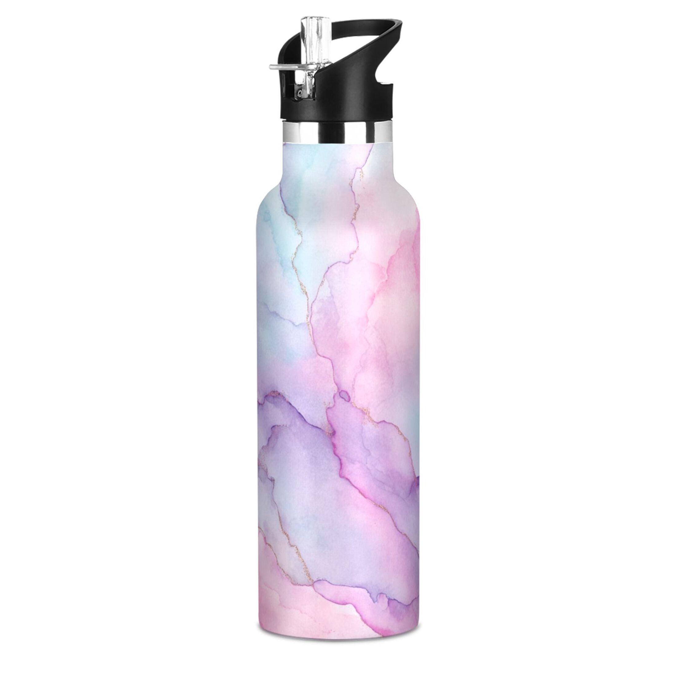 Kids Insulated Stainless Steel Sports Water Bottle 600ml (20oz) Pastel Pink Marble Texture