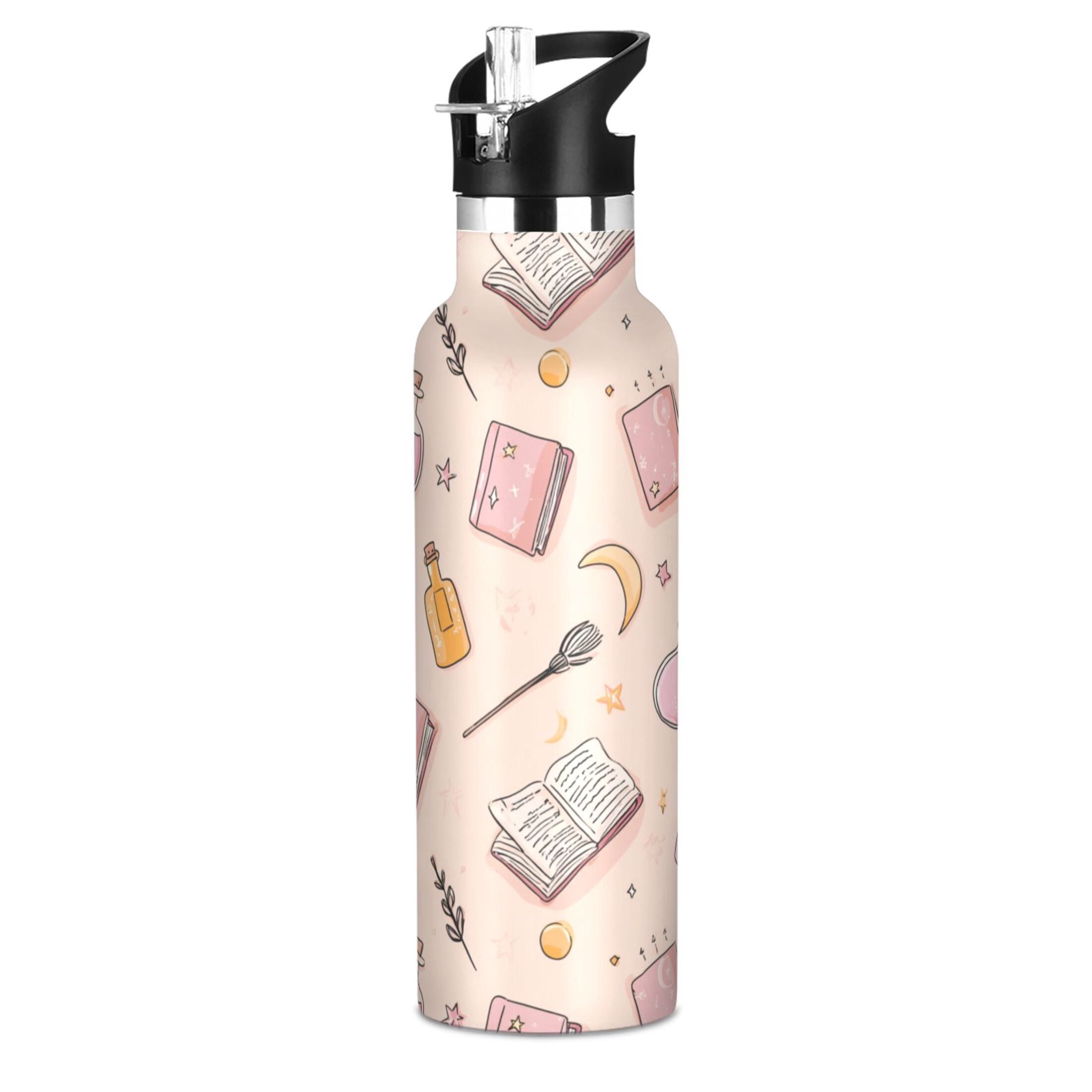Kids Insulated Stainless Steel Sports Water Bottle 600ml (20oz) Pastel Pink Witchy Items