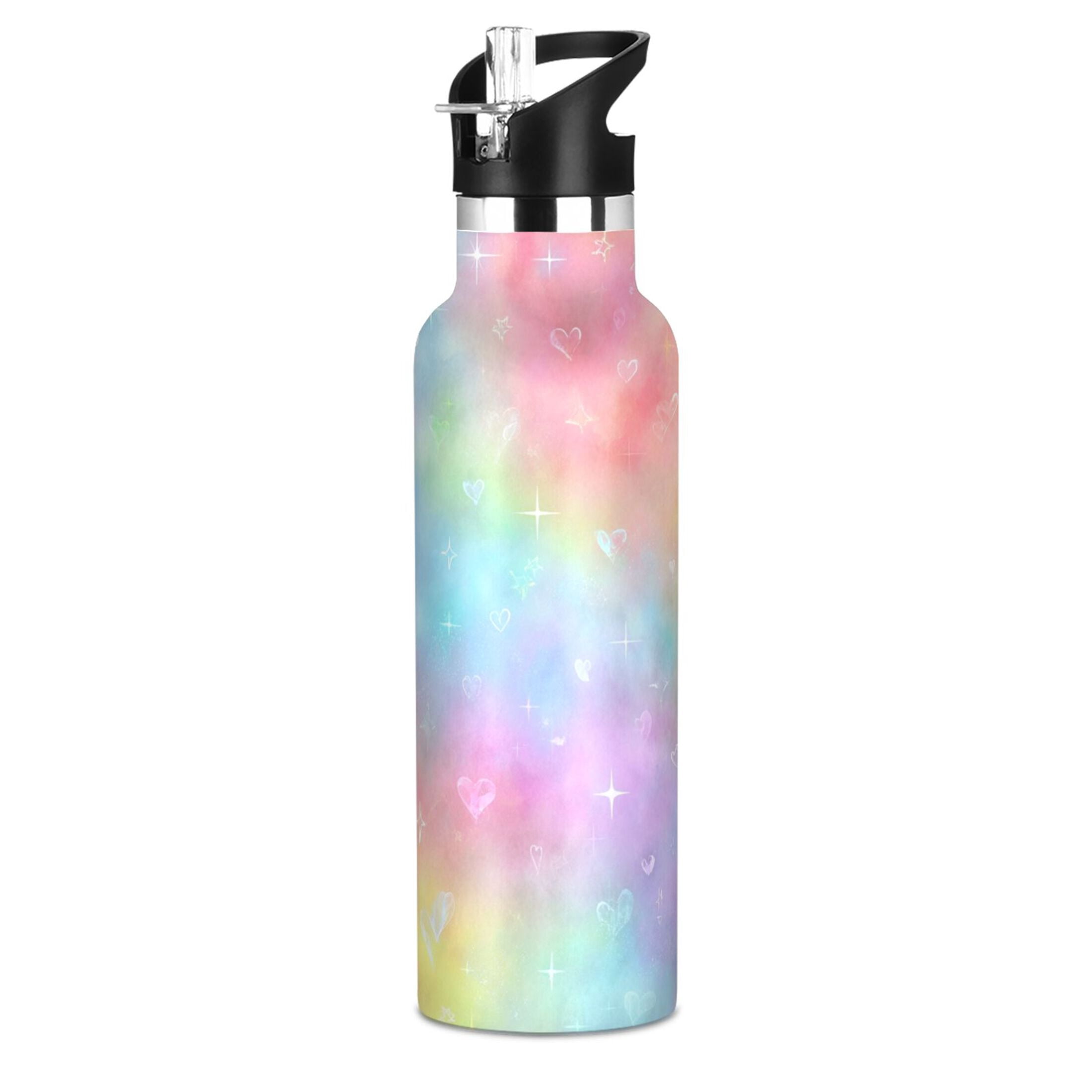 Kids Insulated Stainless Steel Sports Water Bottle 600ml (20oz) Pastel Rainbow Tie-dye