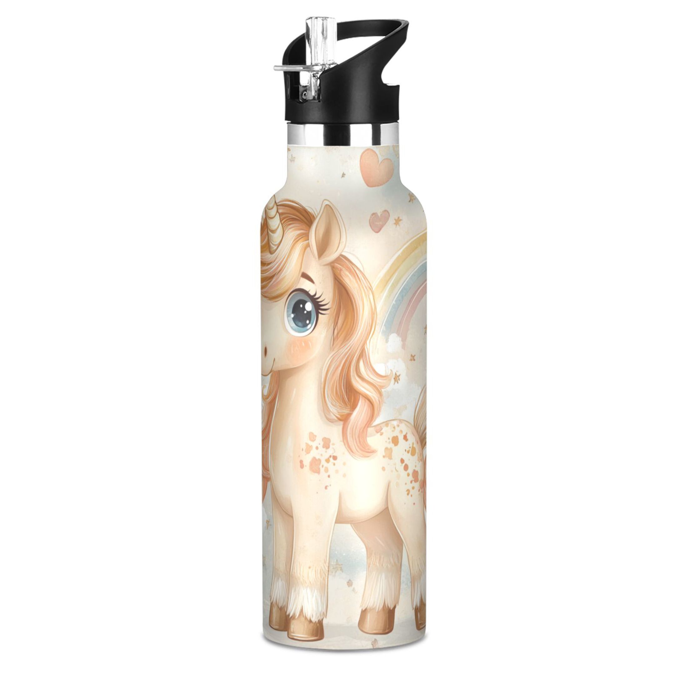 Kids Insulated Stainless Steel Sports Water Bottle 600ml (20oz) Pastel-colored Unicorn