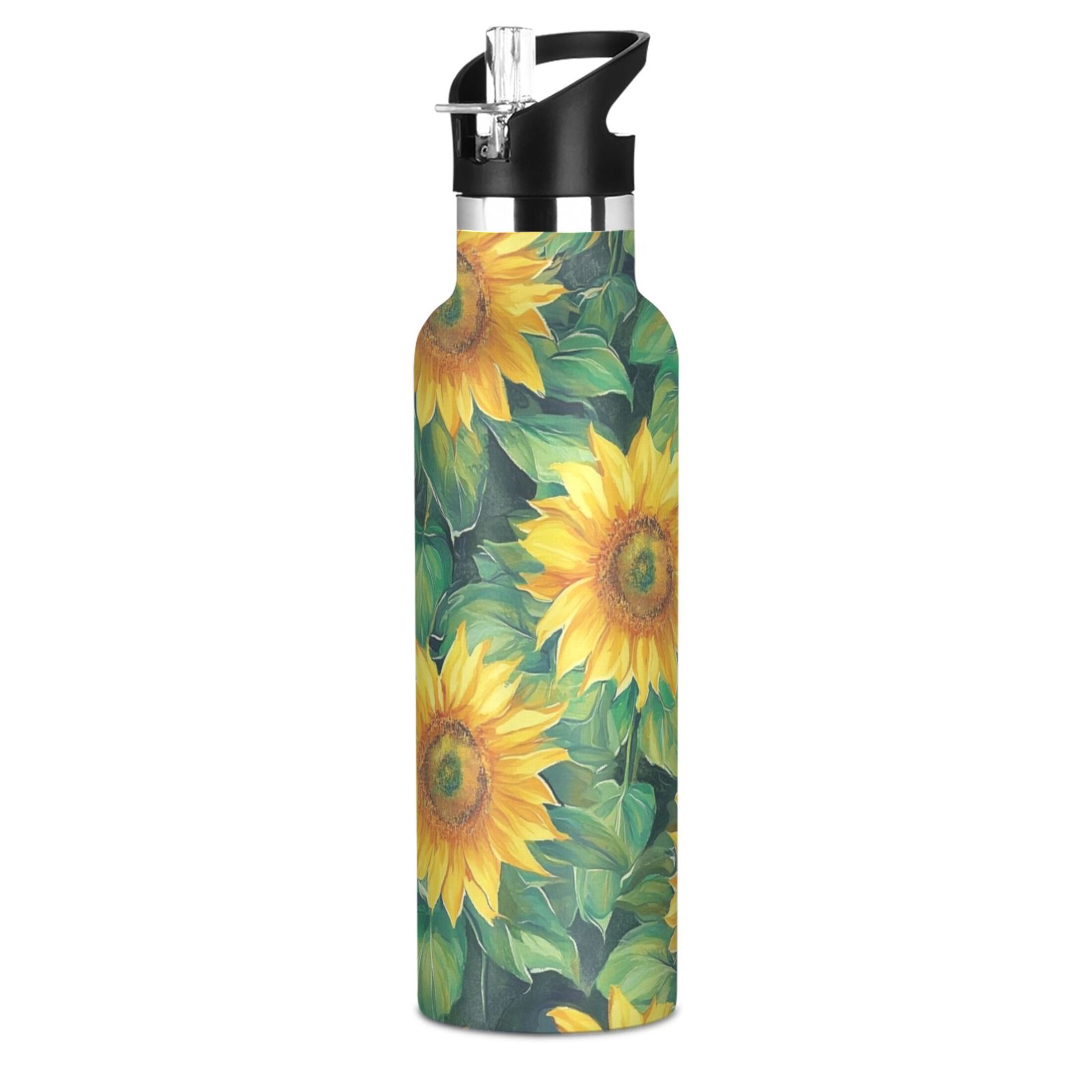 Kids Insulated Stainless Steel Sports Water Bottle 600ml (20oz) Pattern Of Sunflowers
