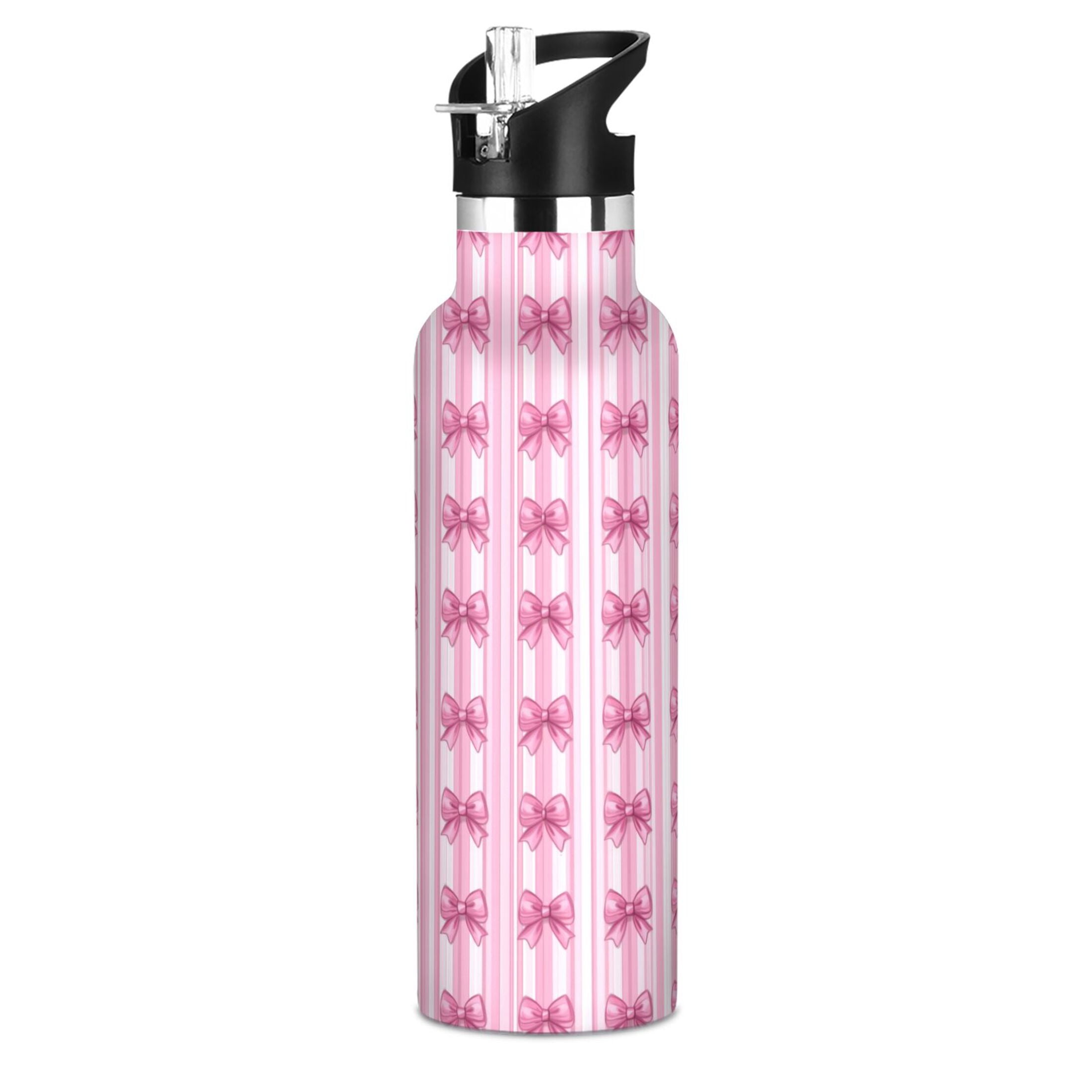 Kids Insulated Stainless Steel Sports Water Bottle 600ml (20oz) Pink Bows