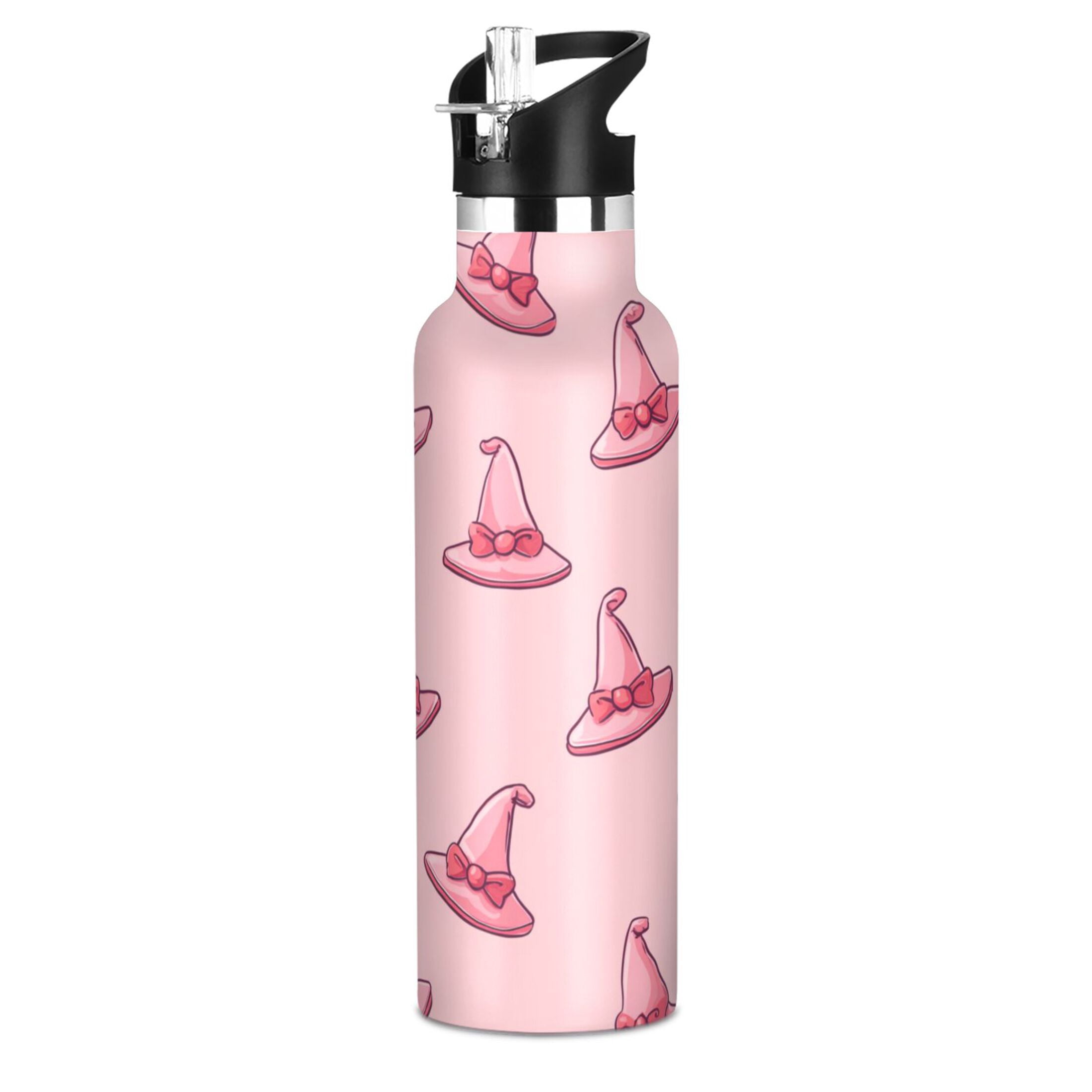 Kids Insulated Stainless Steel Sports Water Bottle 600ml (20oz) Pink Cartoon Witch Hats