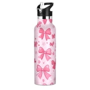 Kids Insulated Stainless Steel Sports Water Bottle 600ml 20oz Pink Cute Bows