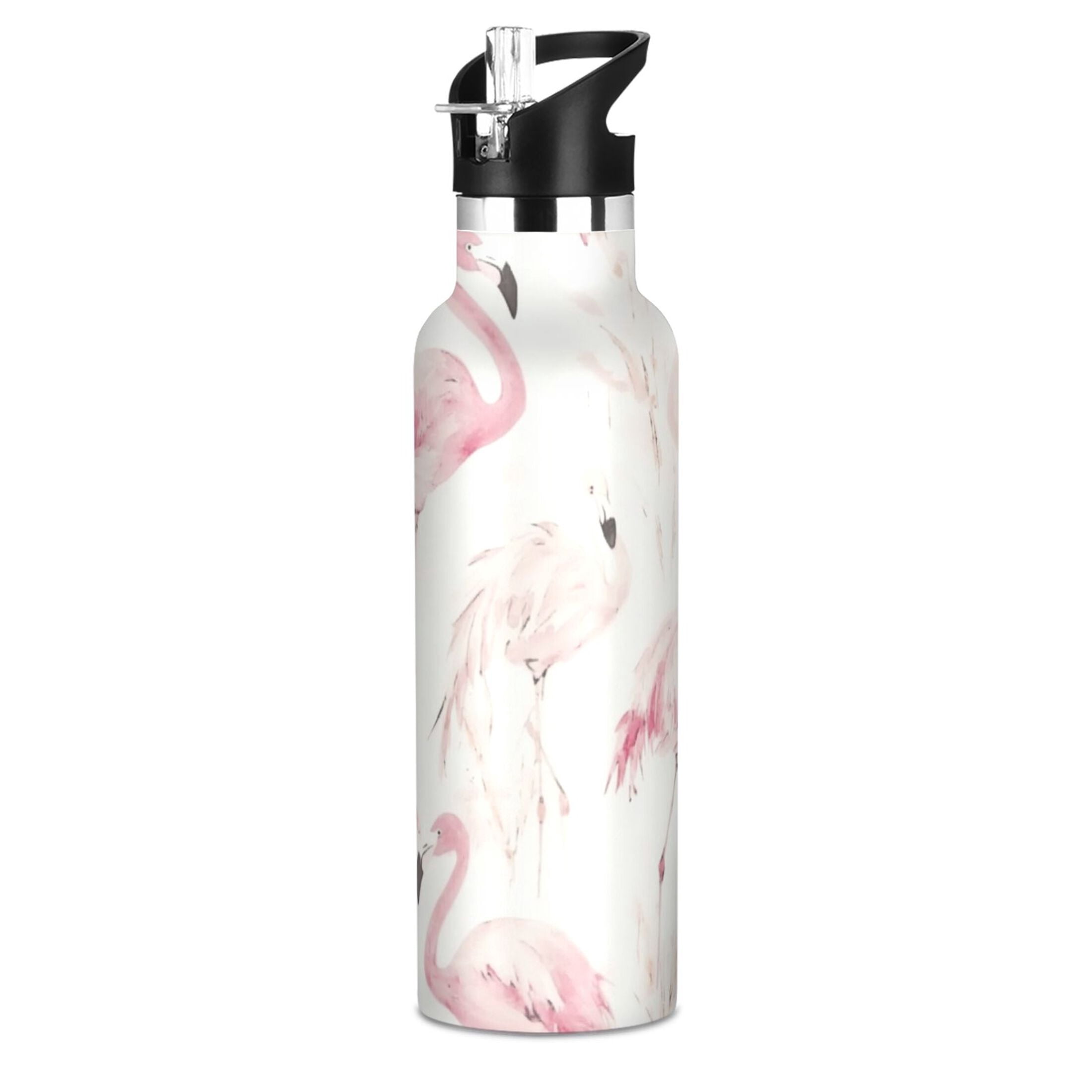 Kids Insulated Stainless Steel Sports Water Bottle 600ml (20oz) Pink Flamingos