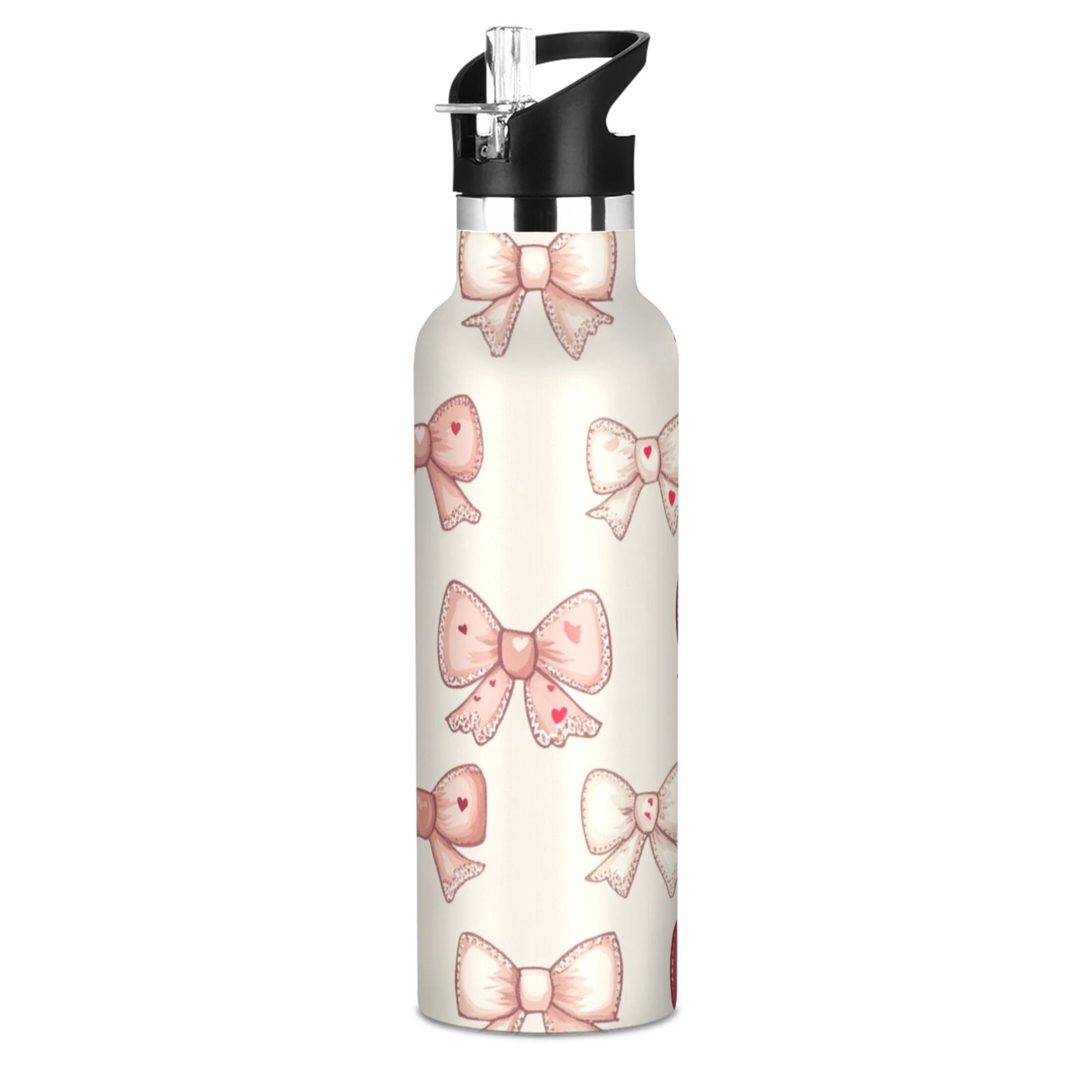 Kids Insulated Stainless Steel Sports Water Bottle 600ml (20oz) Pink and Red Bows