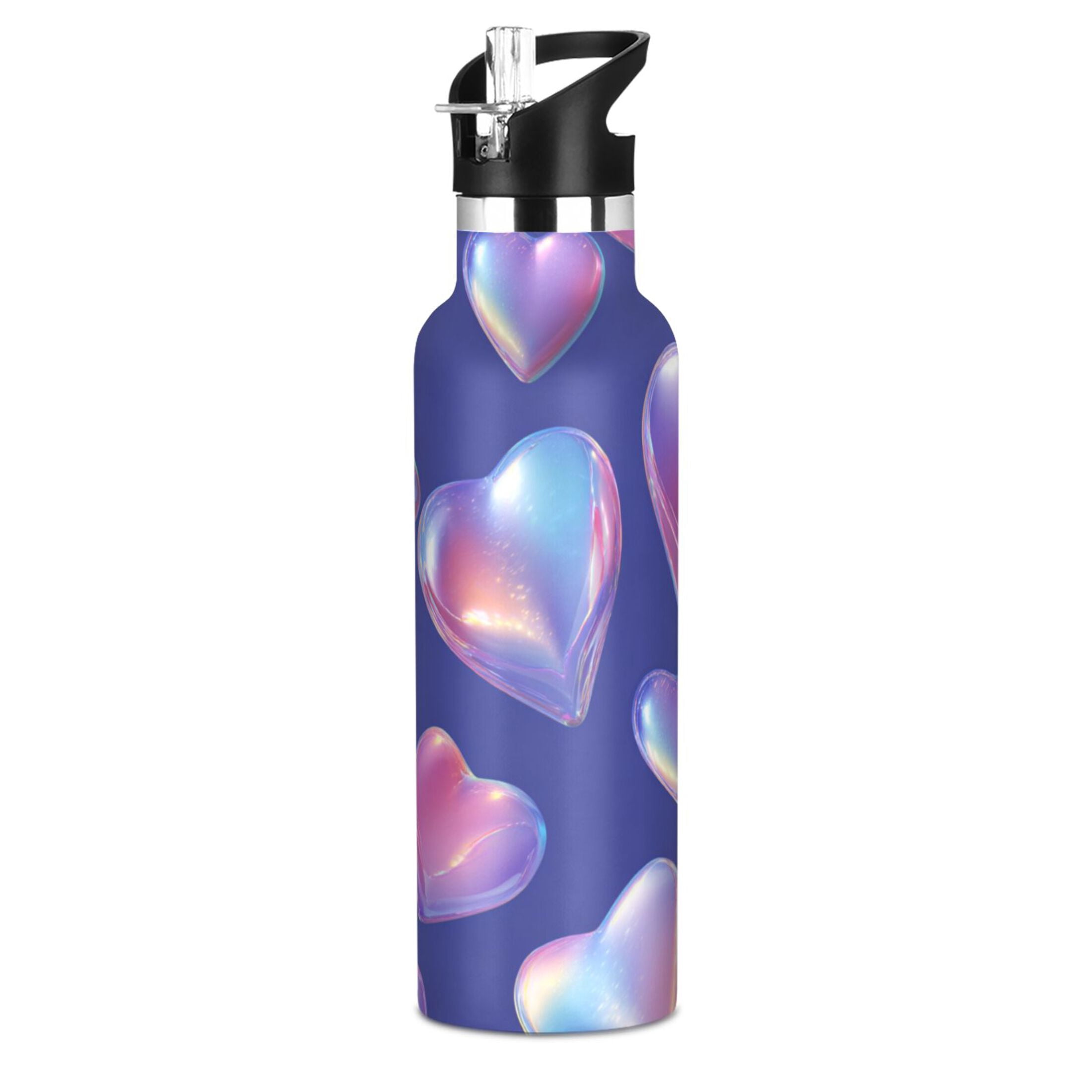 Kids Insulated Stainless Steel Sports Water Bottle 600ml (20oz) Pink-purple Hearts