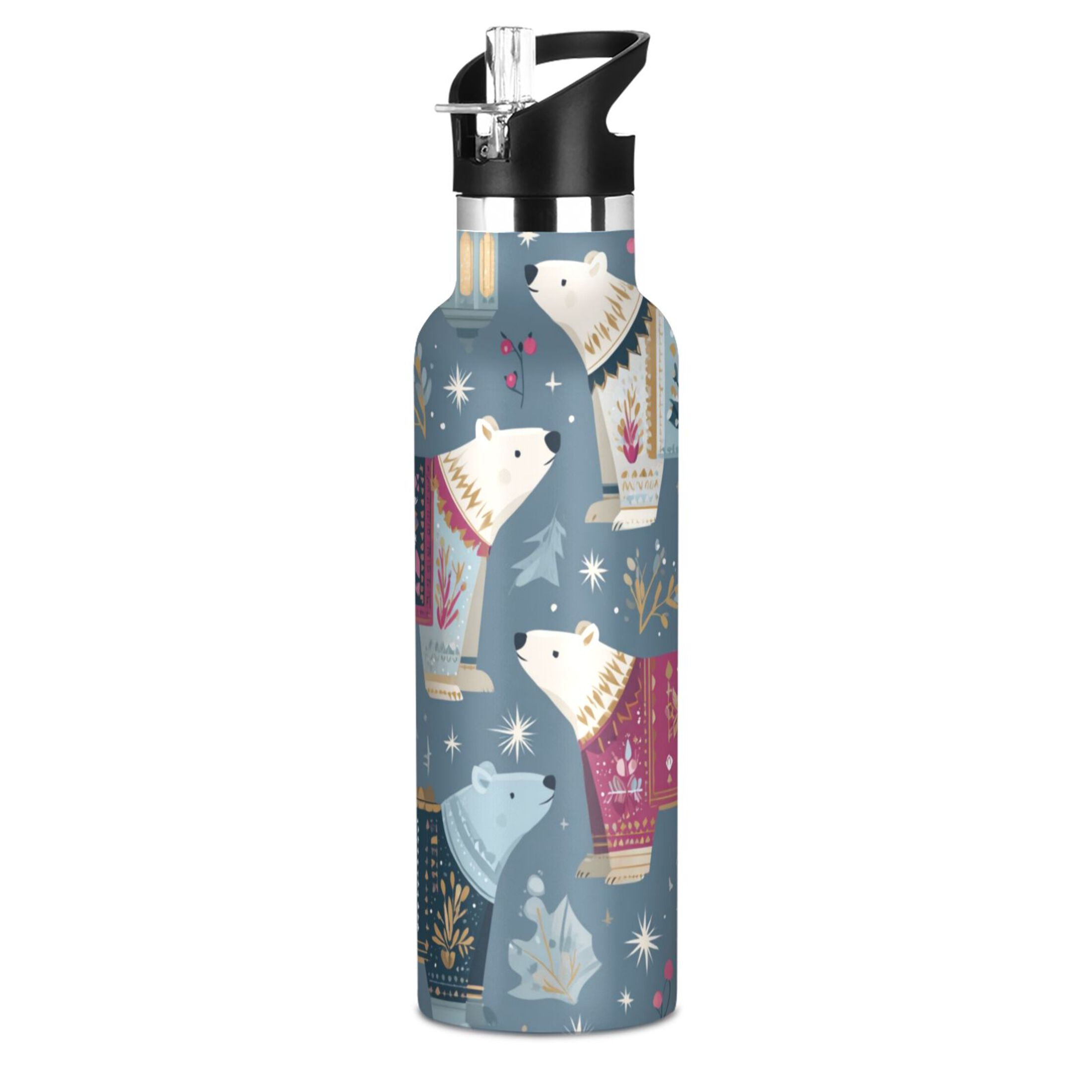 Kids Insulated Stainless Steel Sports Water Bottle 600ml (20oz) Polar Bear Pattern