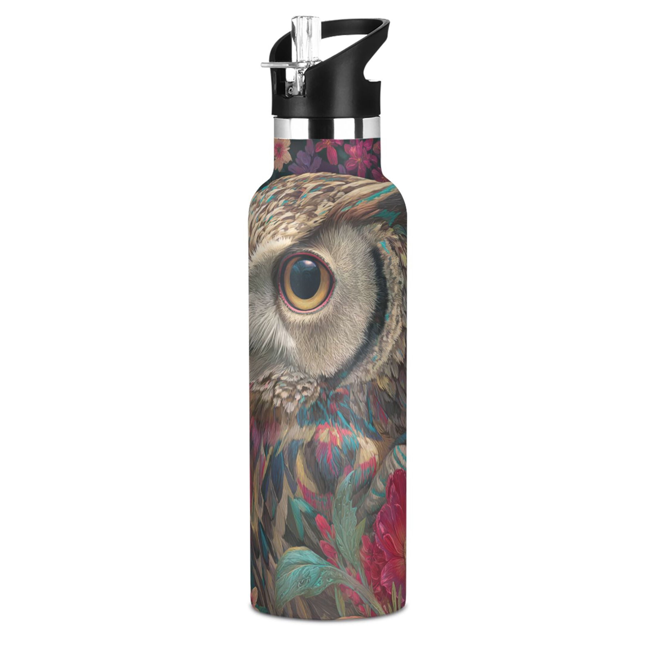 Kids Insulated Stainless Steel Sports Water Bottle 600ml (20oz) Portrait Of An Owl