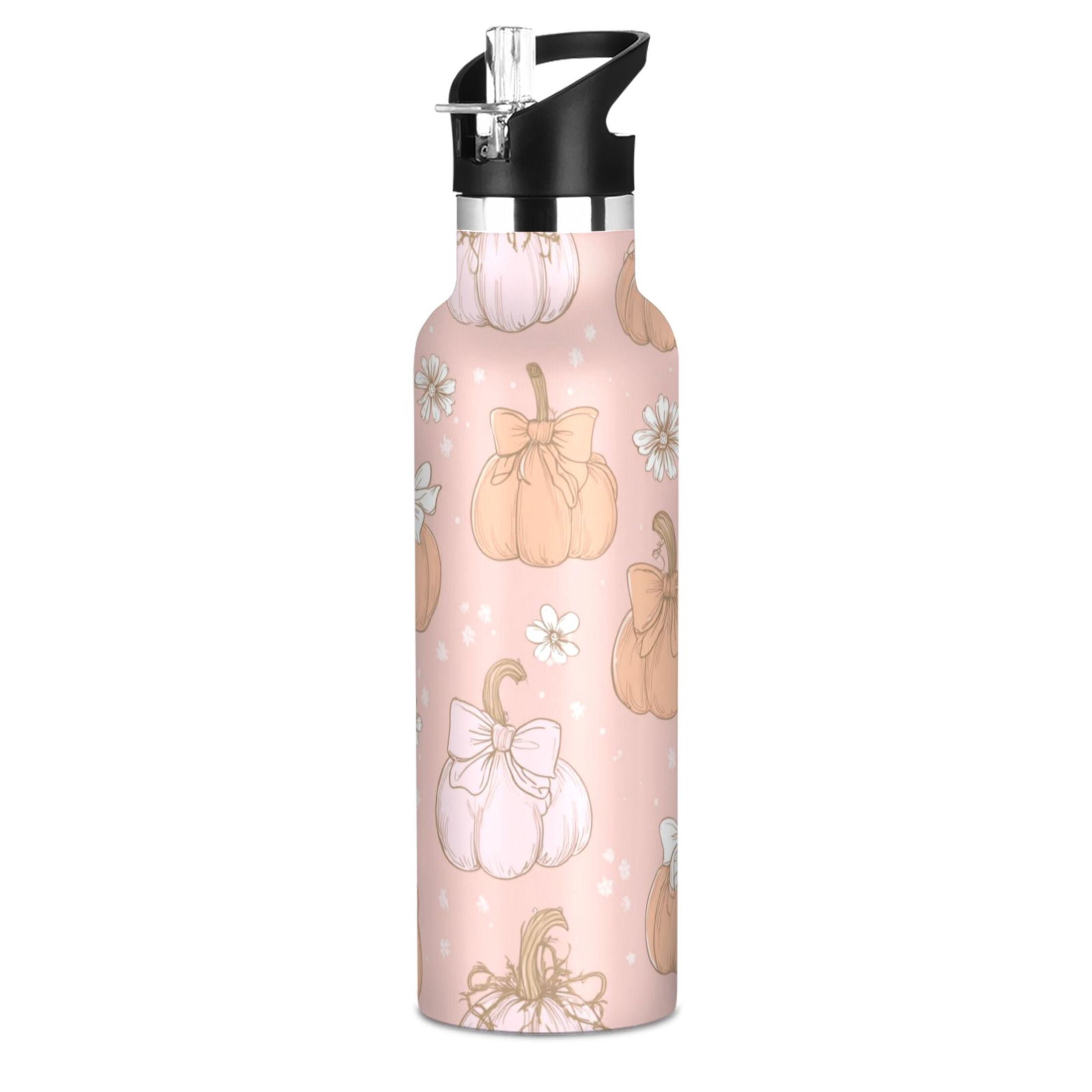 Kids Insulated Stainless Steel Sports Water Bottle 600ml (20oz) Pumpkins Adorned in Bows