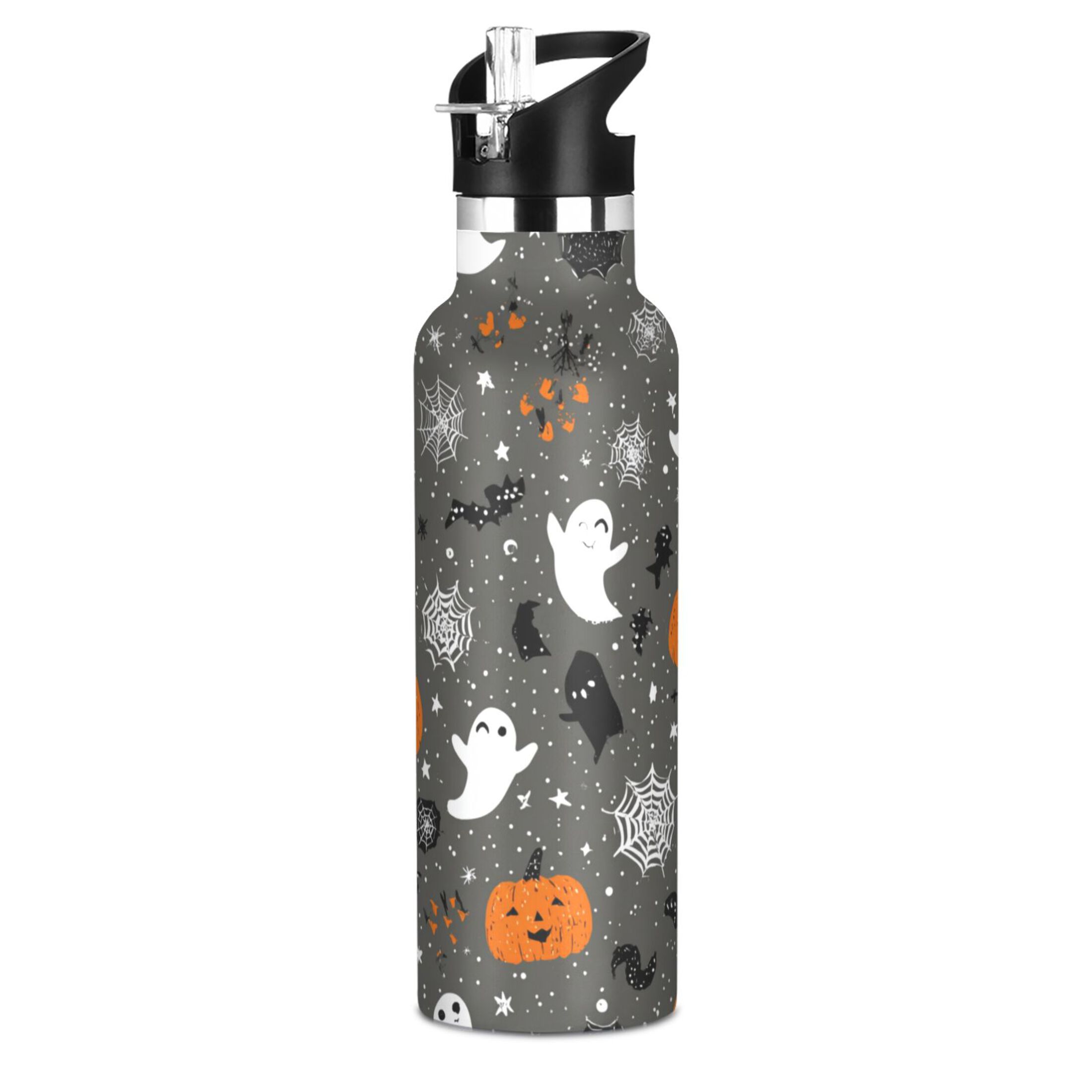 Kids Insulated Stainless Steel Sports Water Bottle 600ml (20oz) Pumpkins and Ghosts